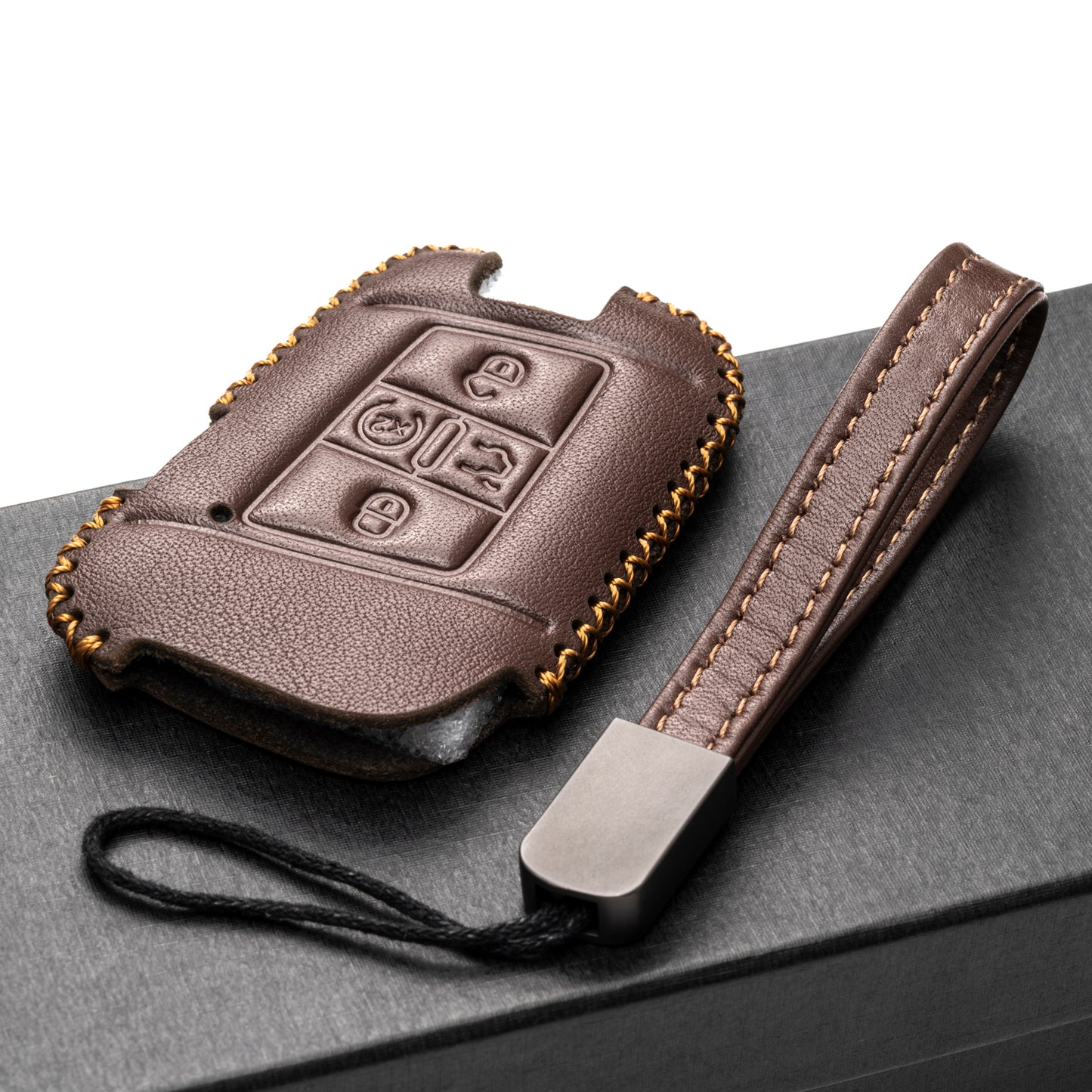 Vitodeco Genuine Leather Smart Key Fob Case Compatible with Volkswagen Atlas, Jetta, Passat, Arteon, Tiguan, Golf GTI, Golf R 2018 - 2024 , 5-Button