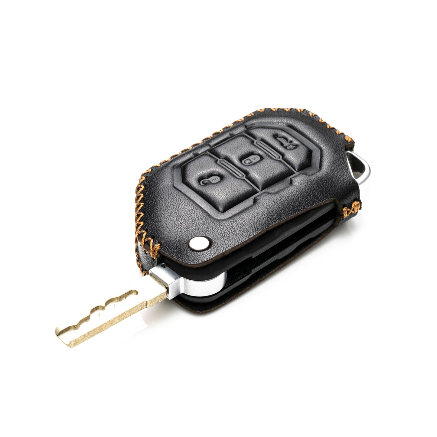 Vitodeco Leather Key Fob Case Compatible for 2018-2024 Jeep Wrangler, 3-Button