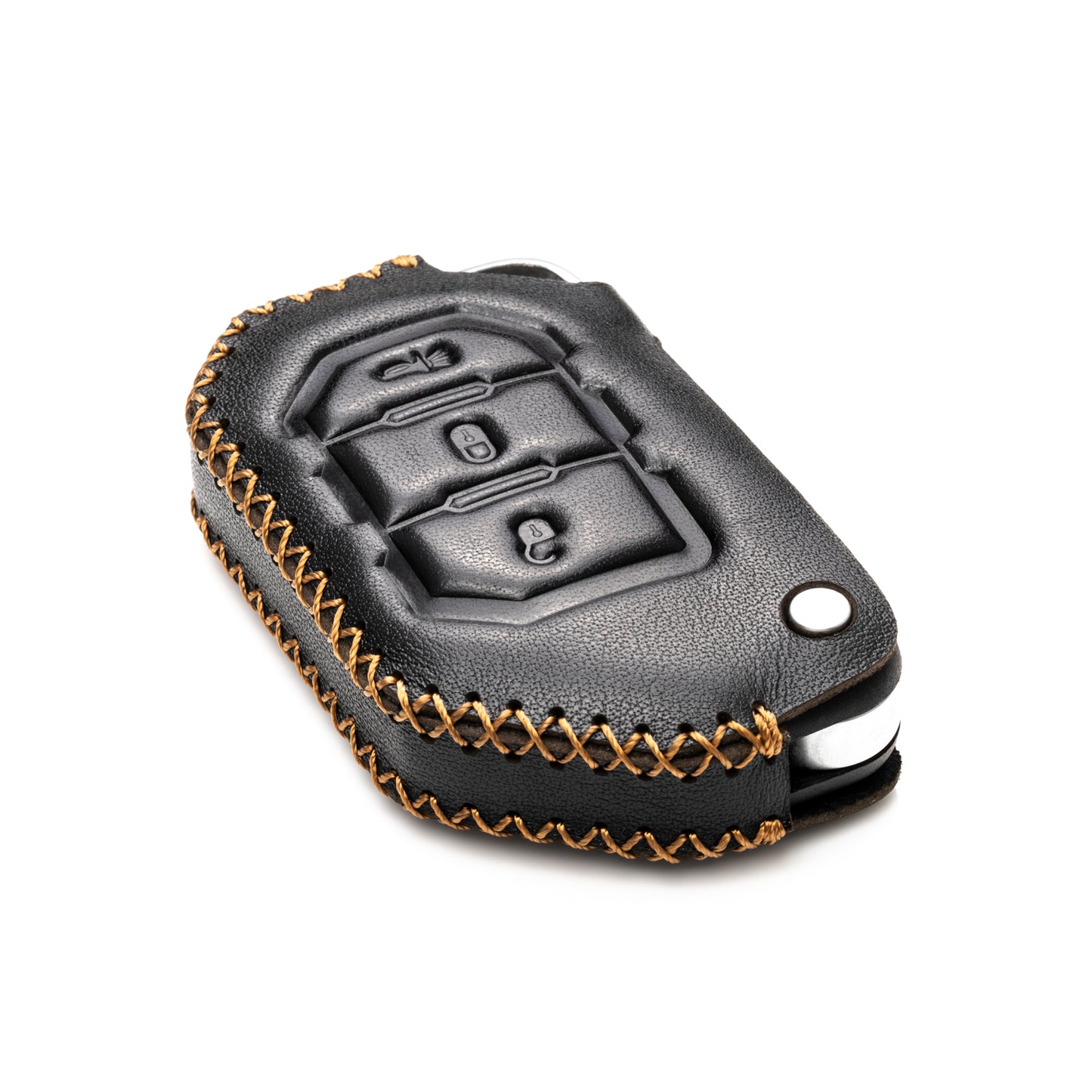 Vitodeco 3-Button Genuine Leather Flip Key Fob Case Cover Protector with Leather Key Strap Compatible for 2018-2024 Jeep Wrangler