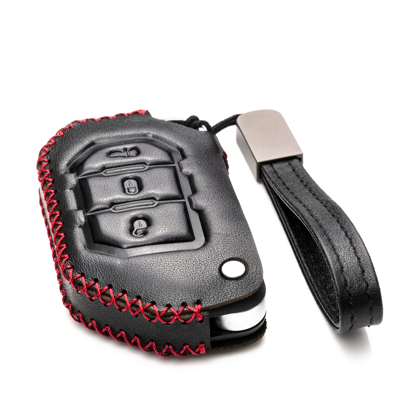 Vitodeco 3-Button Genuine Leather Flip Key Fob Case Cover Protector with Leather Key Strap Compatible for 2018-2024 Jeep Wrangler