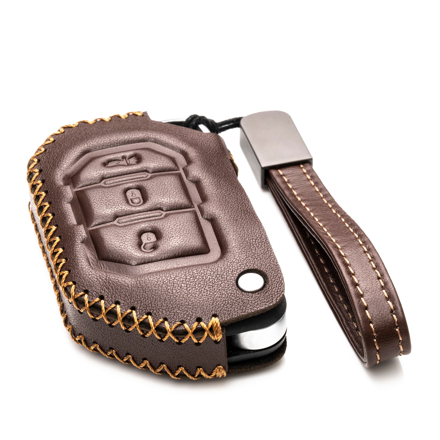 Vitodeco Leather Key Fob Case Compatible for 2018-2024 Jeep Wrangler, 3-Button