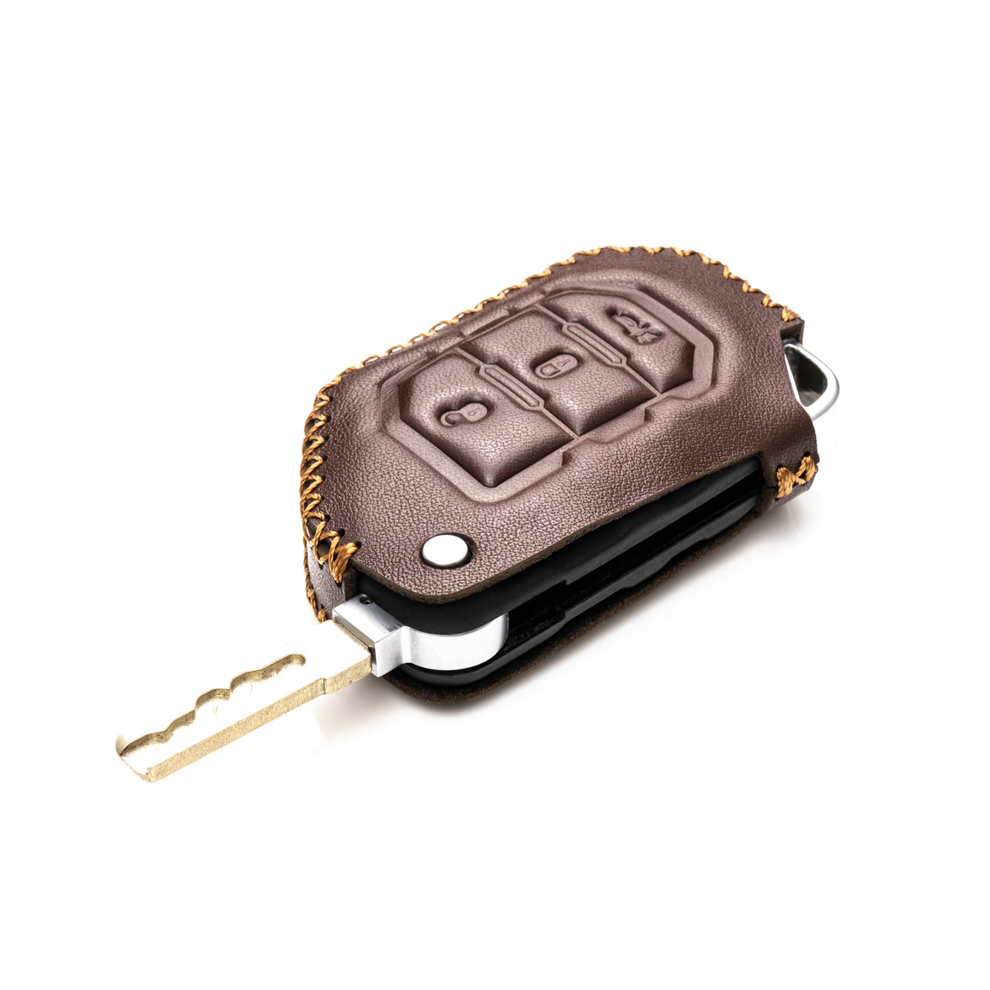 Vitodeco 3-Button Genuine Leather Flip Key Fob Case Cover Protector with Leather Key Strap Compatible for 2018-2024 Jeep Wrangler