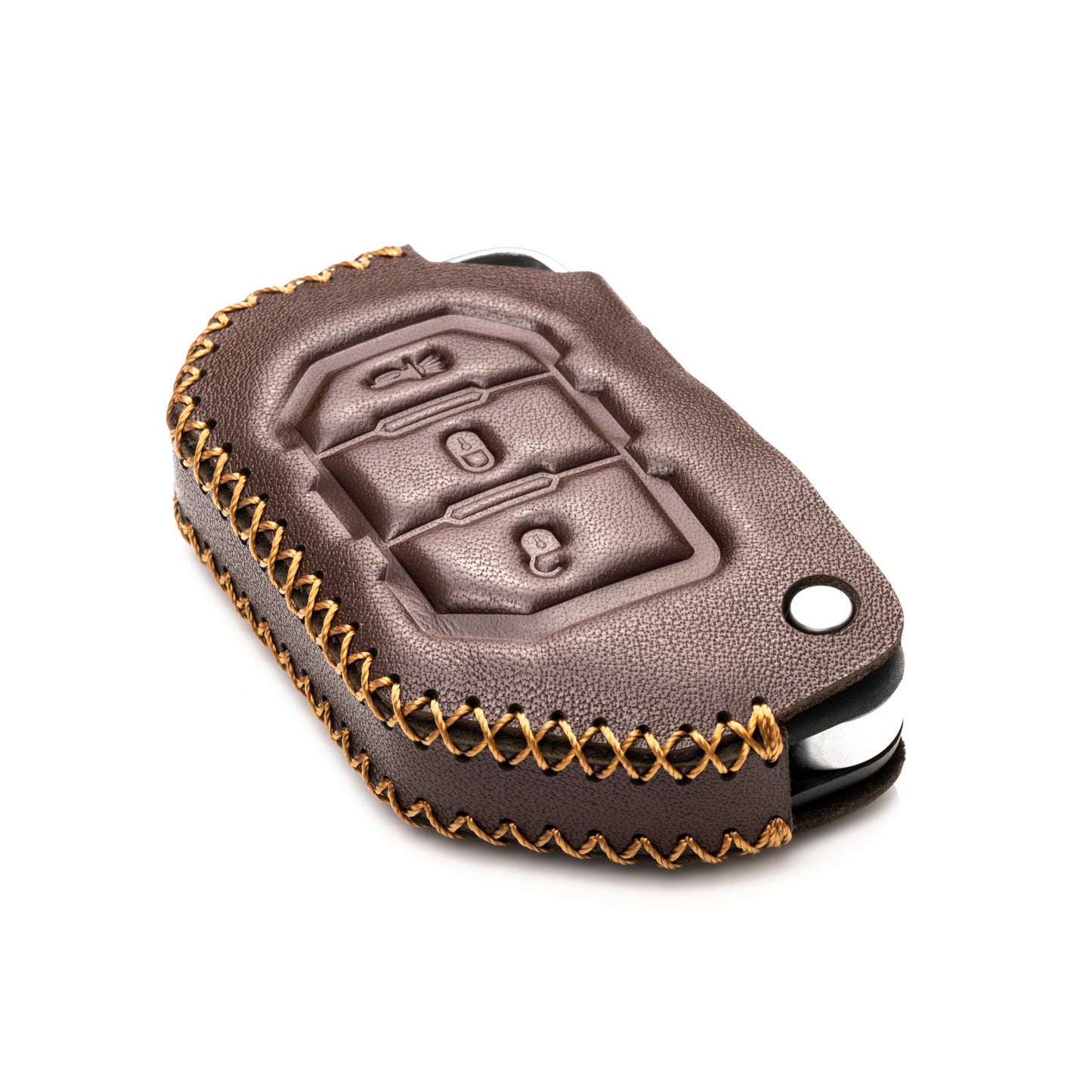 Vitodeco Leather Key Fob Case Compatible for 2018-2024 Jeep Wrangler, 3-Button