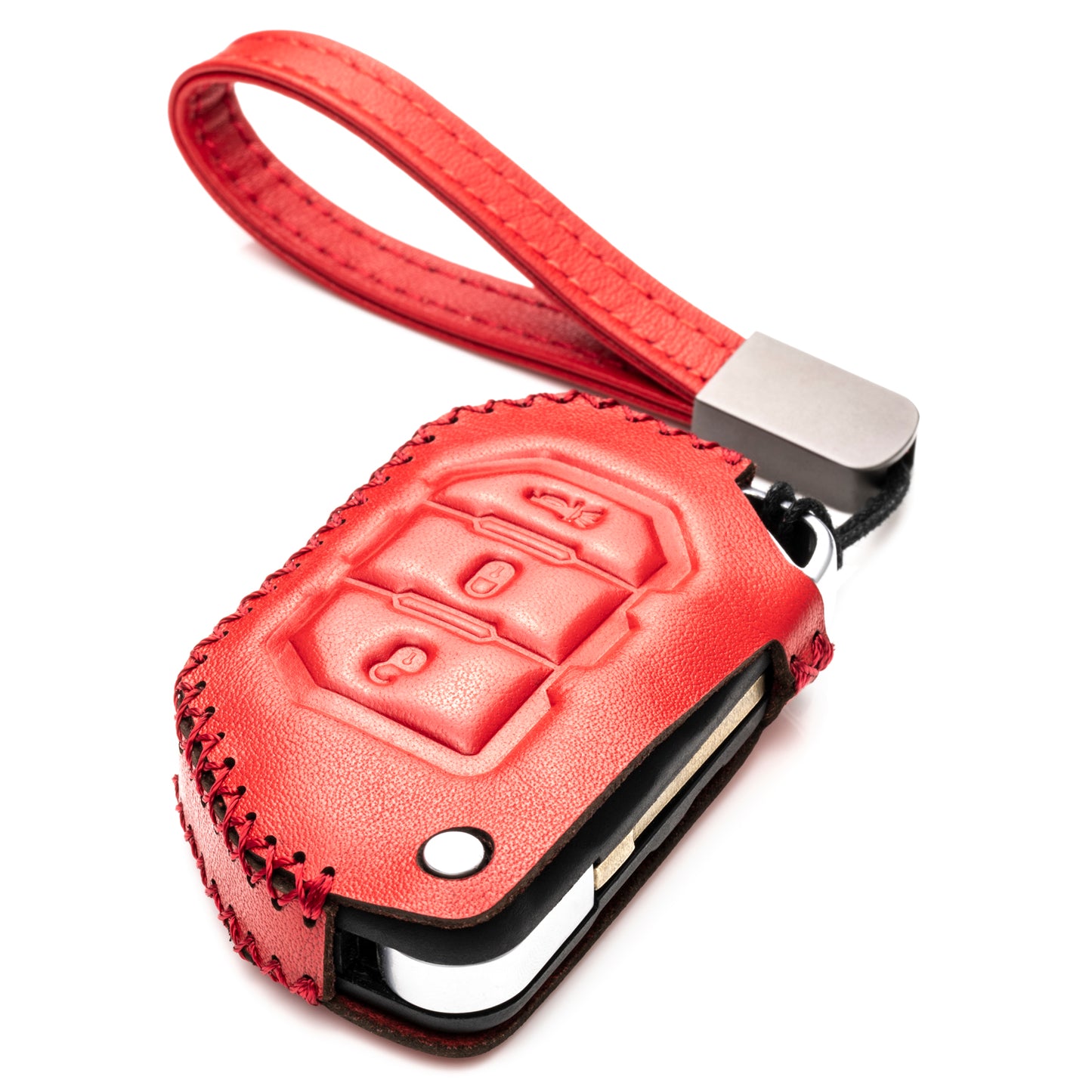 Vitodeco Leather Key Fob Case Compatible for 2018-2024 Jeep Wrangler, 3-Button