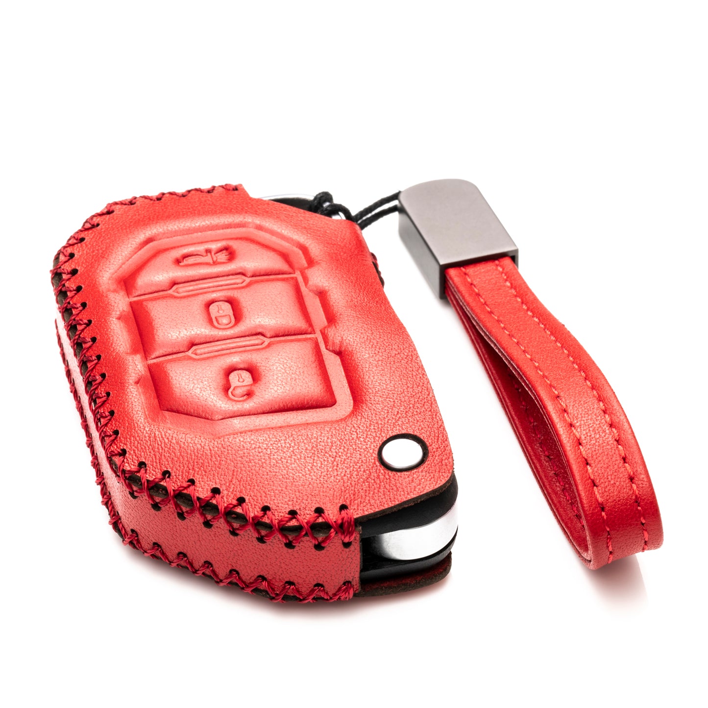 Vitodeco Leather Key Fob Case Compatible for 2018-2024 Jeep Wrangler, 3-Button