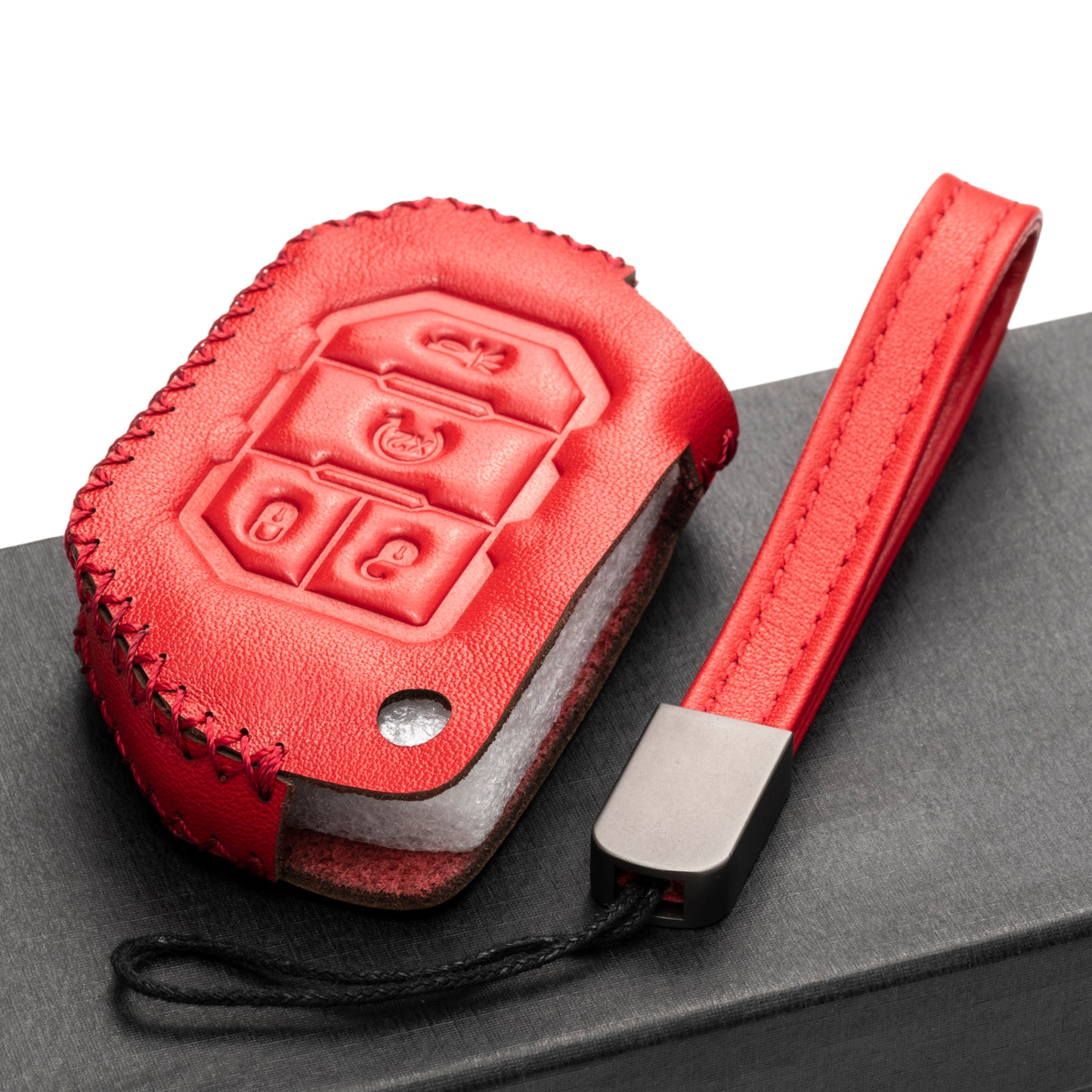 Vitodeco Leather Key Fob Case Compatible for 2018-2024 Jeep Wrangler, 4-Button