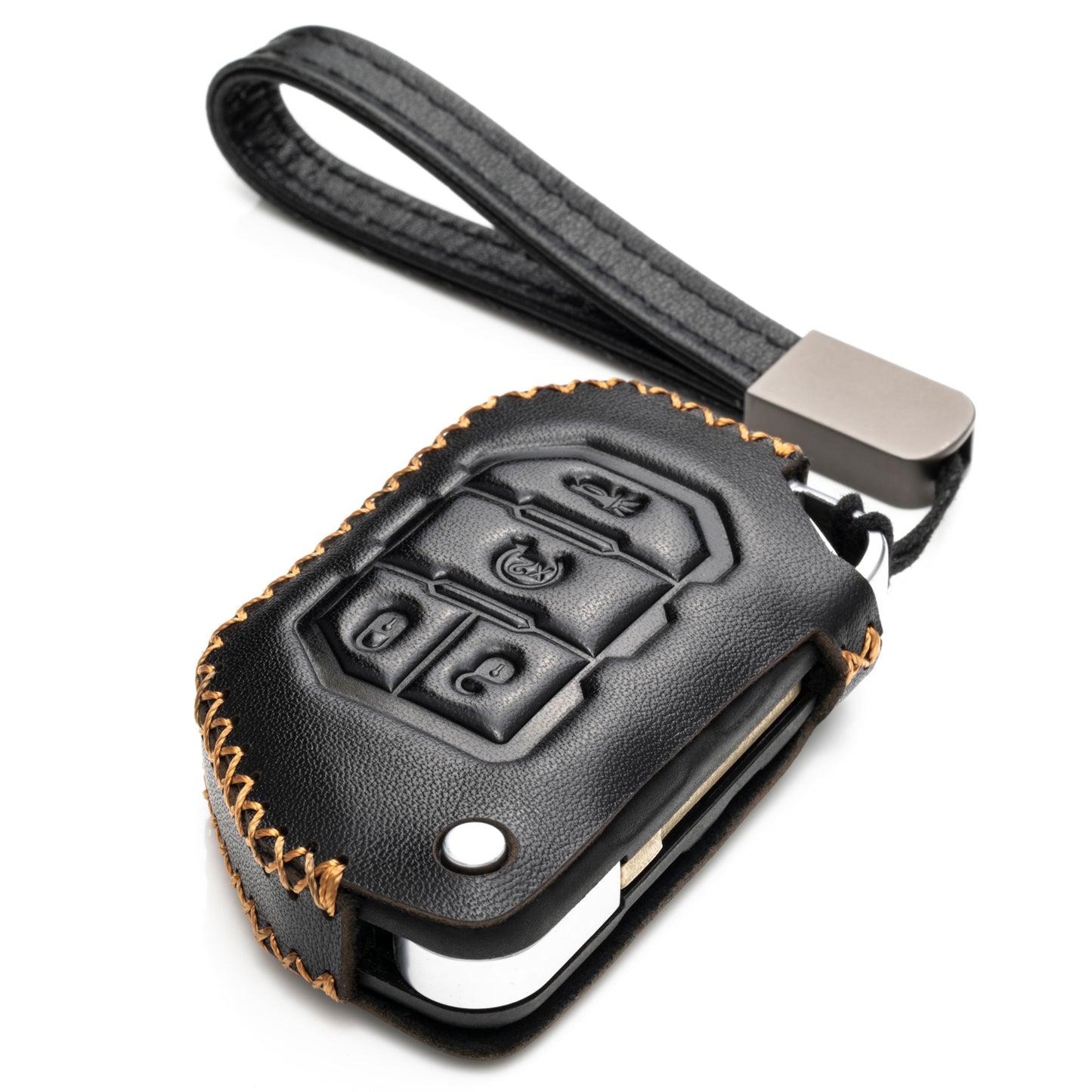 Vitodeco 4-Button Genuine Leather Flip Key Fob Case Cover Protector Compatible for 2018-2024 Jeep Wrangler