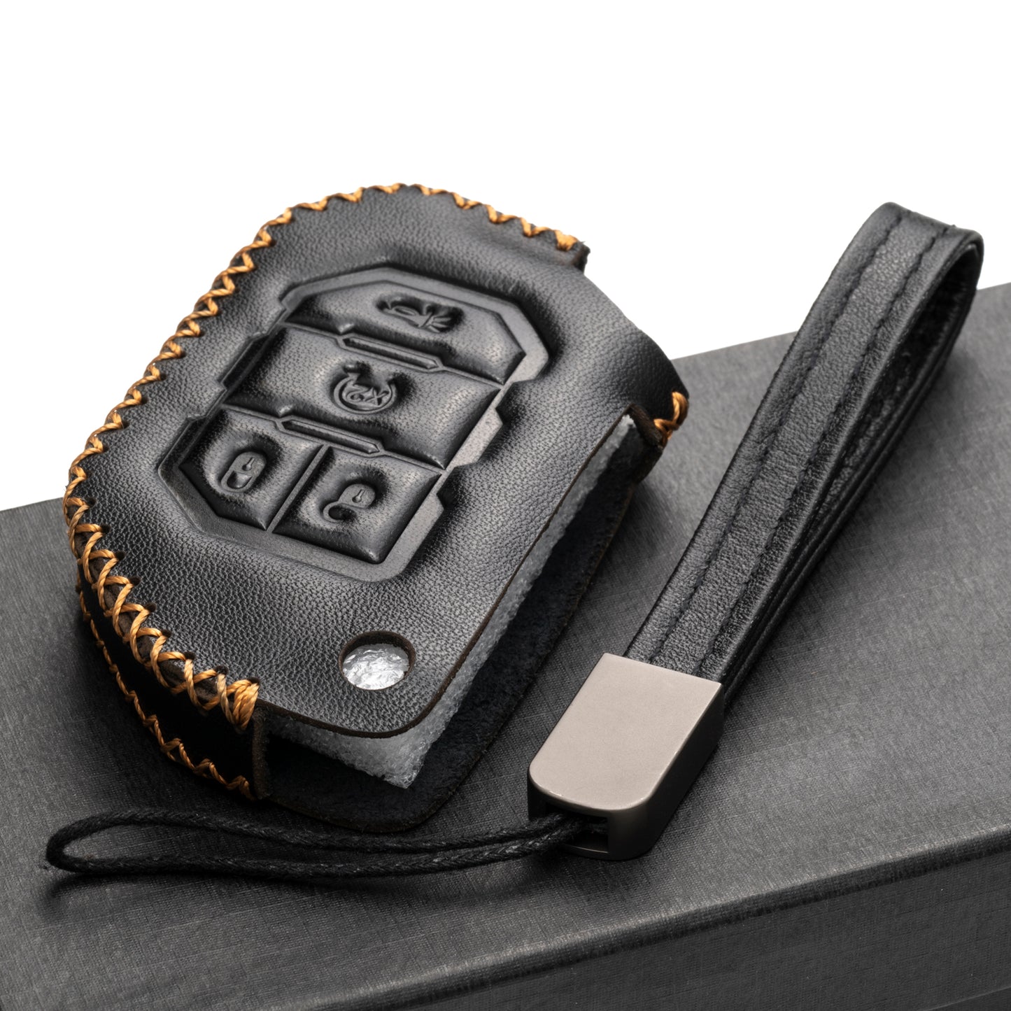 Vitodeco Leather Key Fob Case Compatible for 2018-2024 Jeep Wrangler, 4-Button