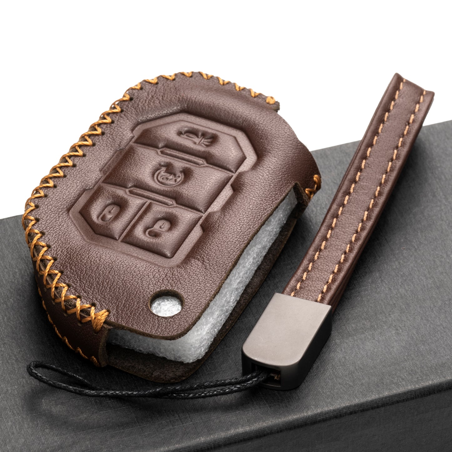 Vitodeco Leather Key Fob Case Compatible for 2018-2024 Jeep Wrangler, 4-Button