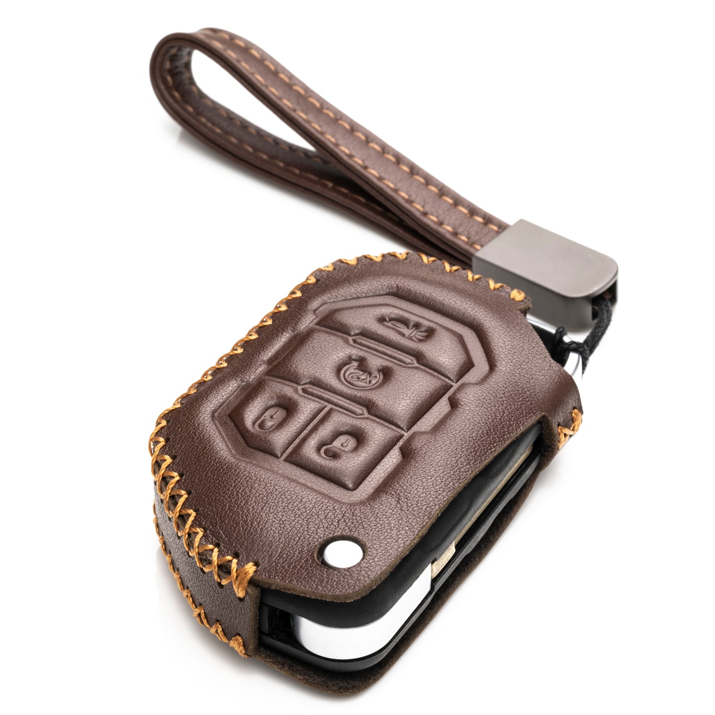Vitodeco Leather Key Fob Case Compatible for 2018-2024 Jeep Wrangler, 4-Button
