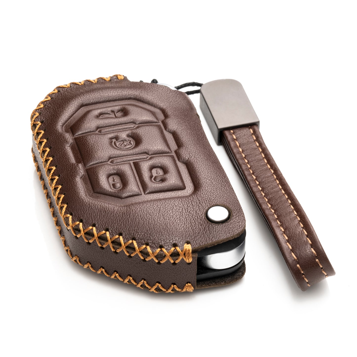 Vitodeco Leather Key Fob Case Compatible for 2018-2024 Jeep Wrangler, 4-Button