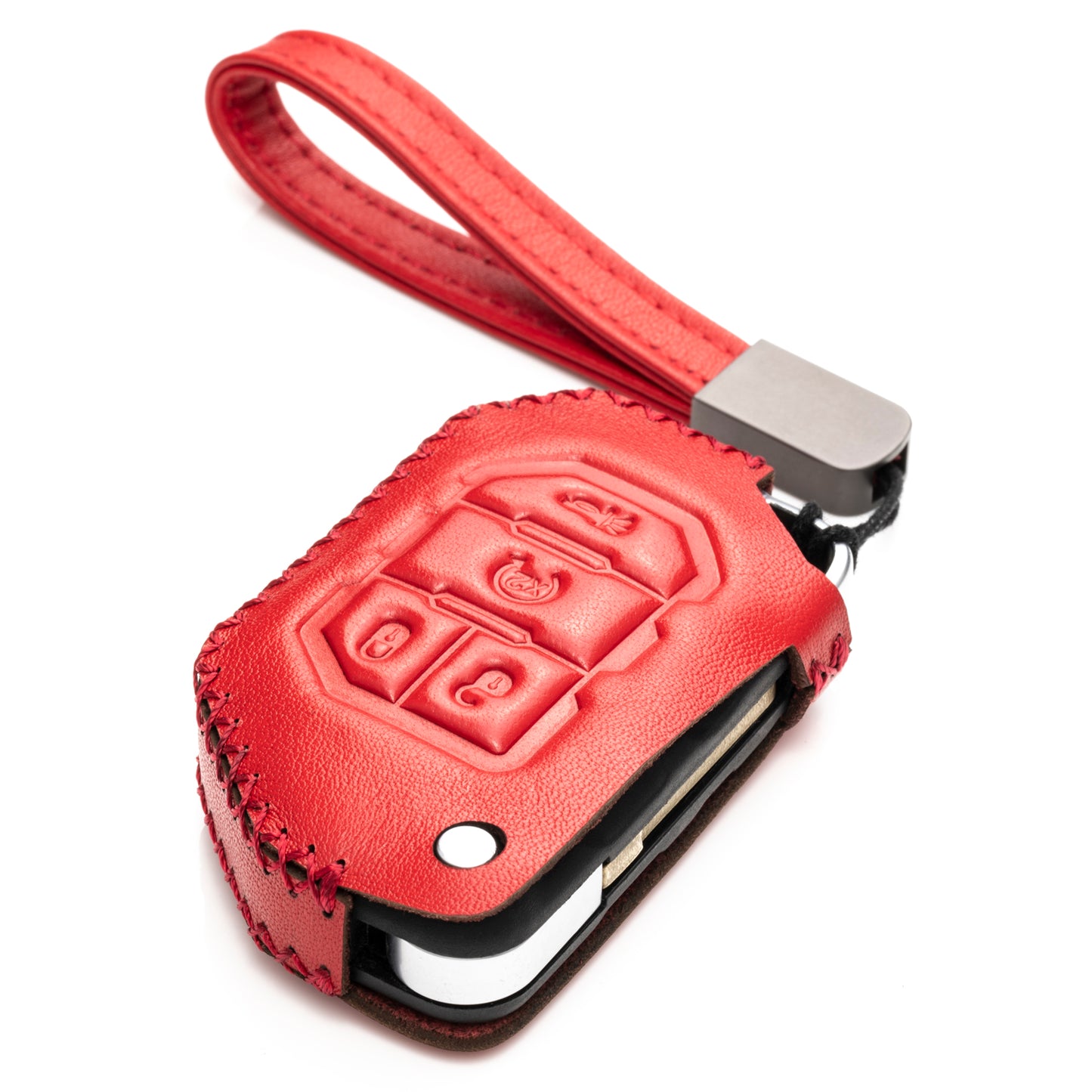 Vitodeco Leather Key Fob Case Compatible for 2018-2024 Jeep Wrangler, 4-Button