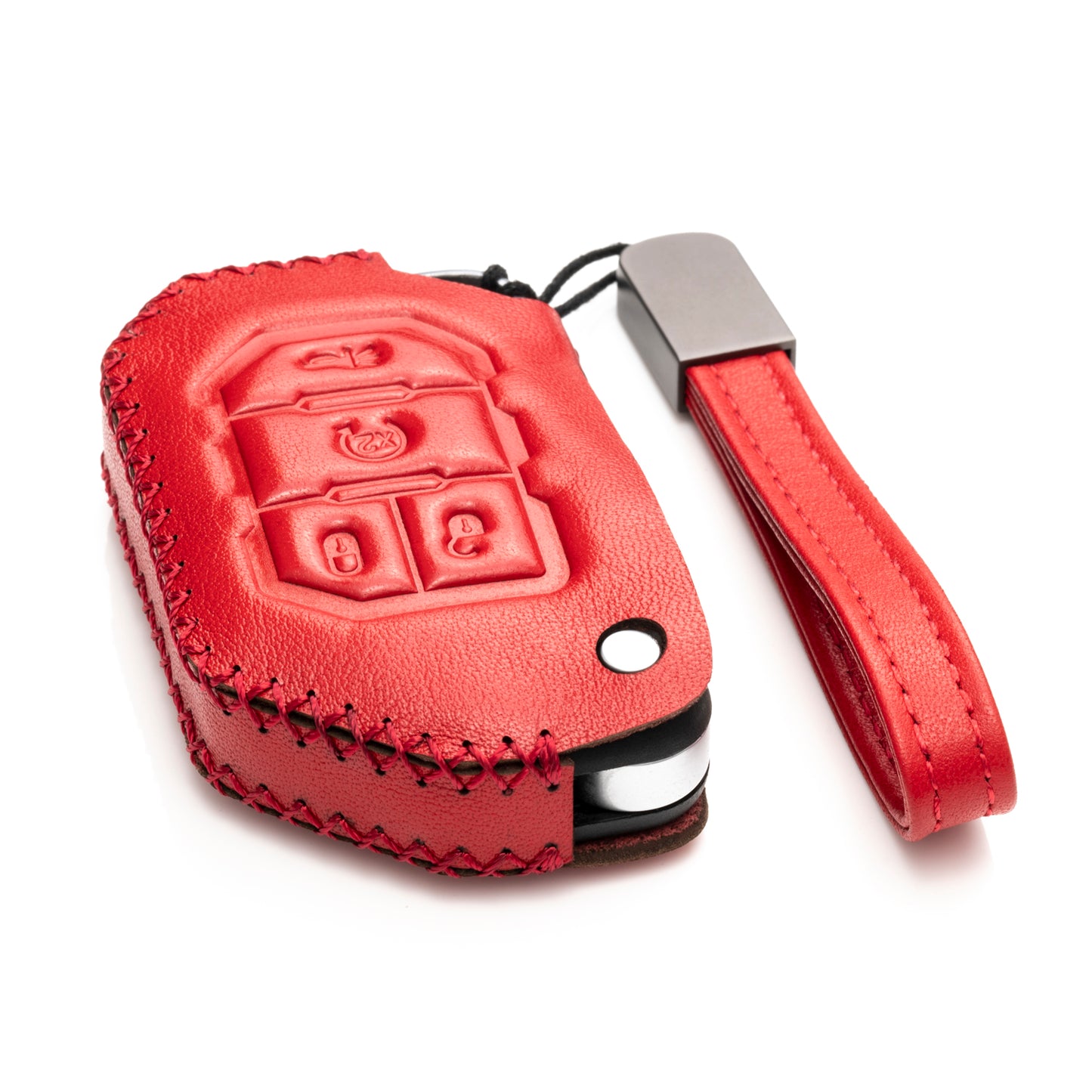 Vitodeco Leather Key Fob Case Compatible for 2018-2024 Jeep Wrangler, 4-Button