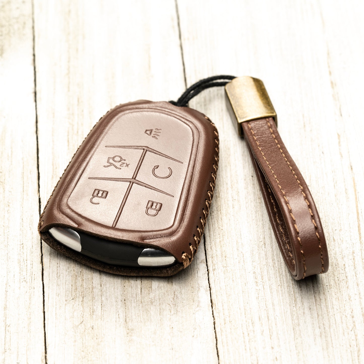 Vitodeco Superior Leather Key Fob Case Compatible for Cadillac XT4, Cadillac XT5, Cadillac XT6 2019-2025, 5-Button