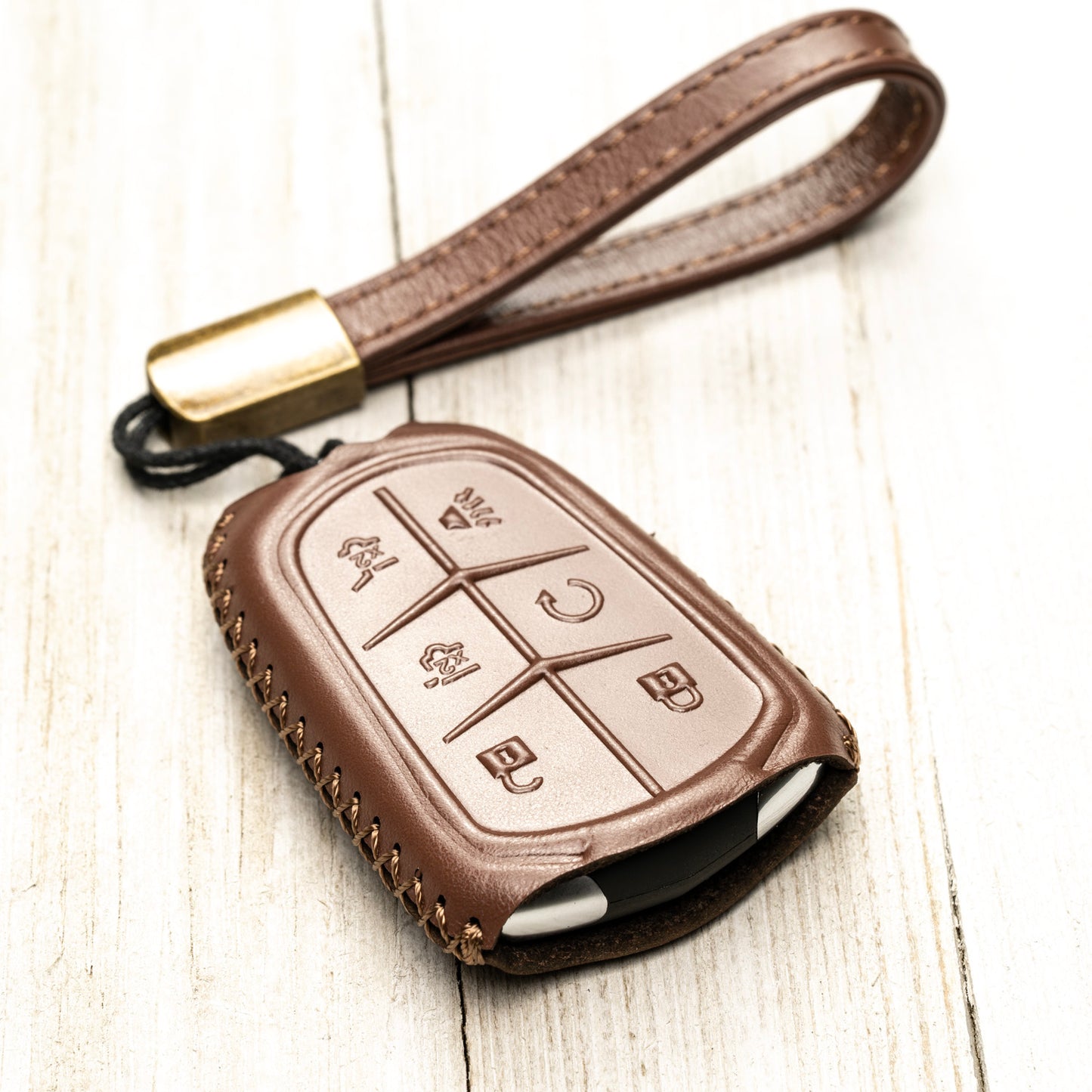Vitodeco Superior Leather Key Fob Case Compatible for Cadillac XT4, Cadillac XT5, Cadillac XT6 2019-2025, 6-Button