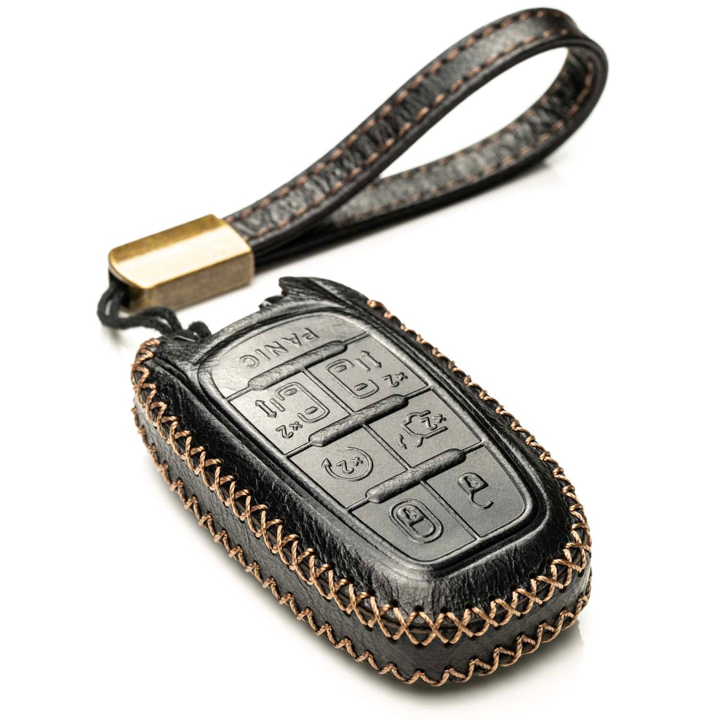 Vitodeco Superior Leather Key Fob Case Compatible for 2017-2025 Chrysler Pacifica, 7-Button