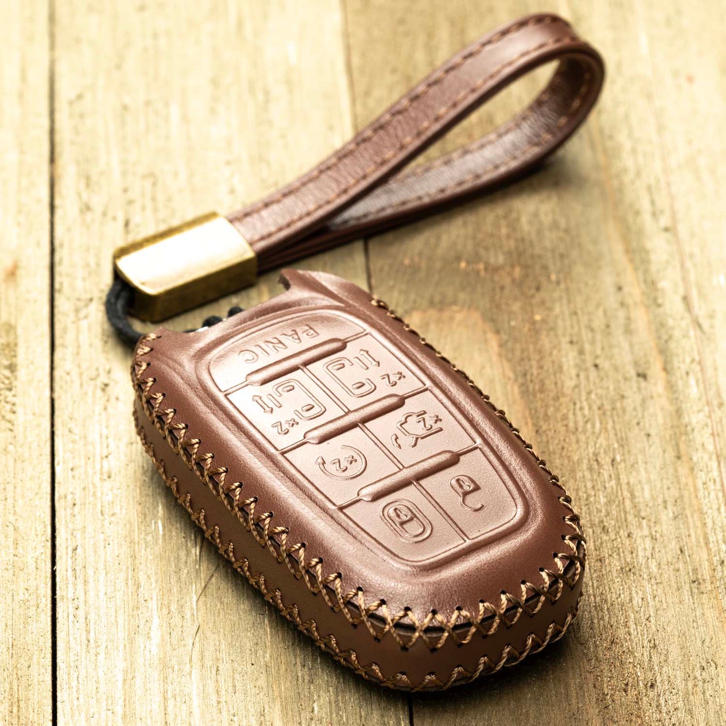Vitodeco Superior Leather Key Fob Case Compatible for 2017-2025 Chrysler Pacifica, 7-Button