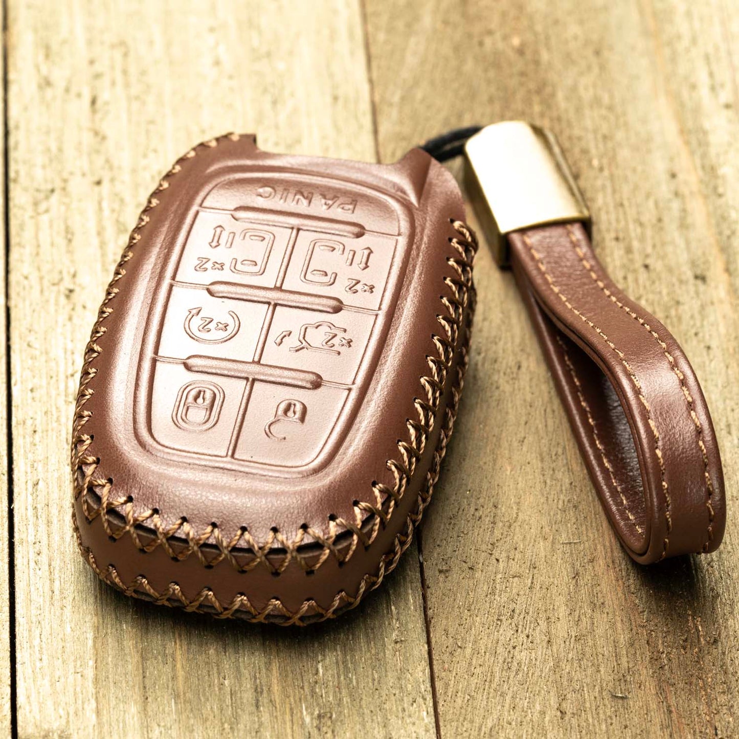 Vitodeco Superior Leather Key Fob Case Compatible for 2017-2025 Chrysler Pacifica, 7-Button