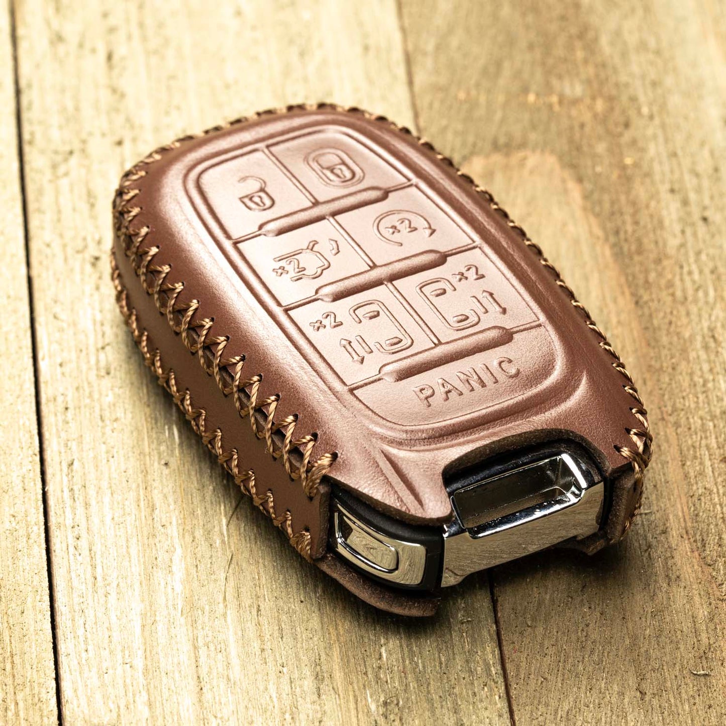 Vitodeco Superior Leather Key Fob Case Compatible for 2017-2025 Chrysler Pacifica, 7-Button