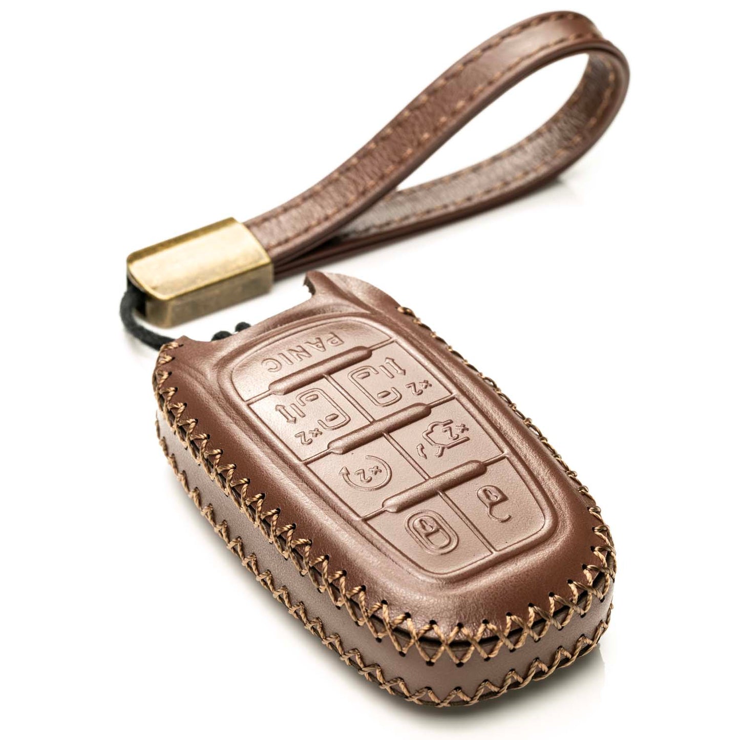 Vitodeco Superior Leather Key Fob Case Compatible for 2017-2025 Chrysler Pacifica, 7-Button