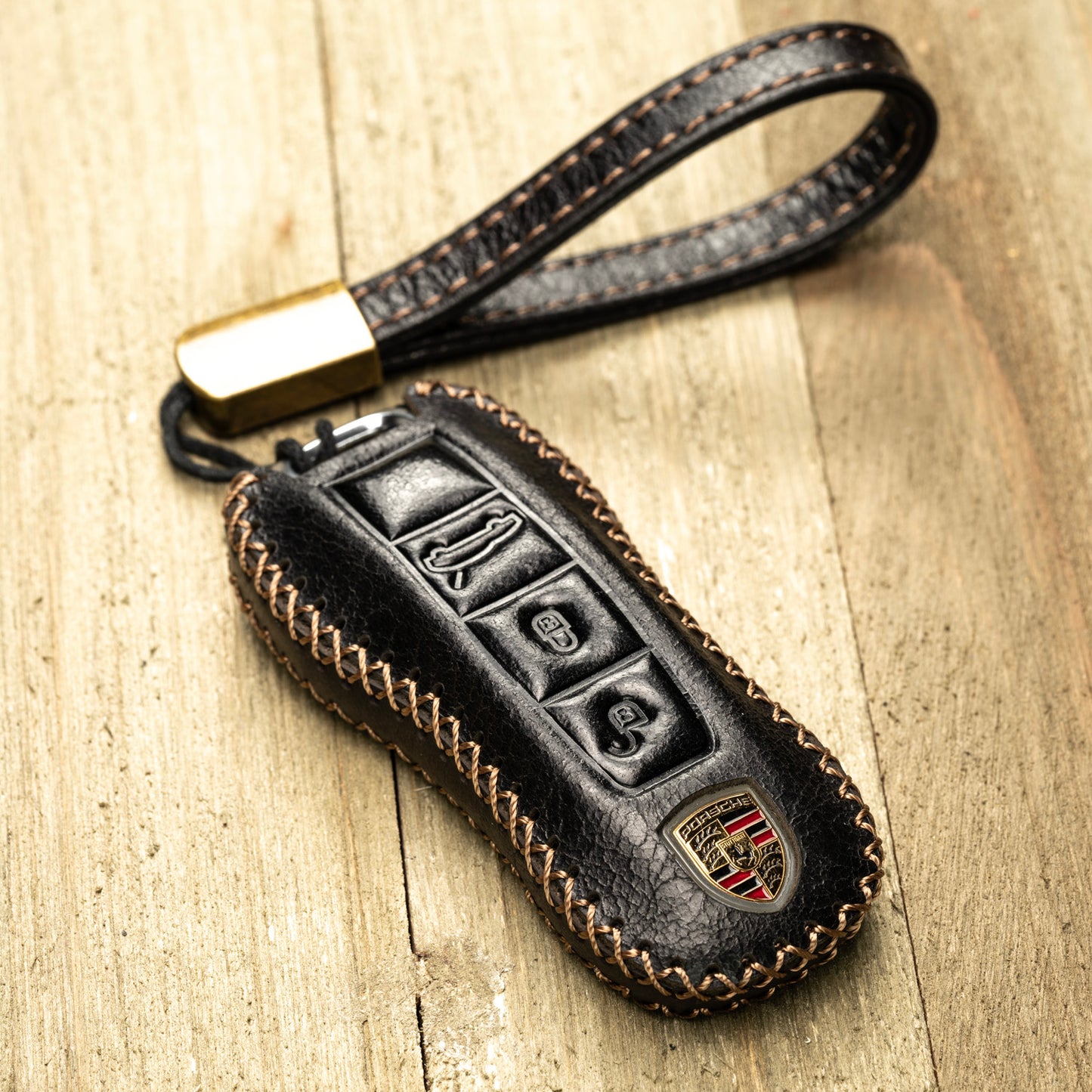 Vitodeco Superior Leather Key Fob Case Compatible for 2020-2025 Porsche Cayenne, Macan, Panamera, 718, 911, 3-Button