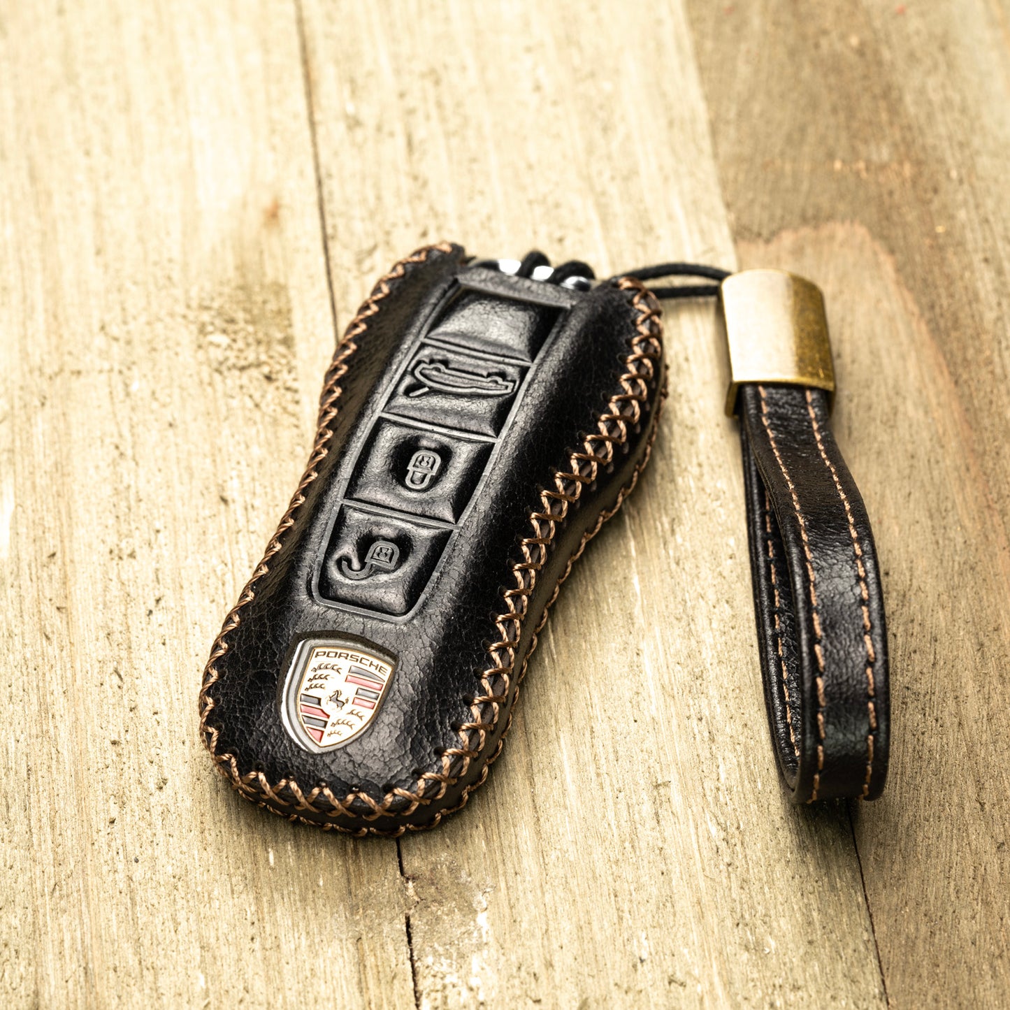 Vitodeco Superior Leather Key Fob Case Compatible for 2020-2025 Porsche Cayenne, Macan, Panamera, 718, 911, 3-Button