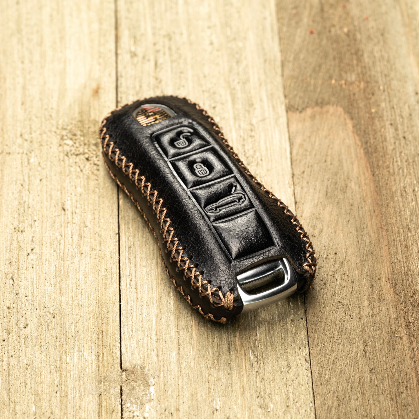 Vitodeco Superior Leather Key Fob Case Compatible for 2020-2025 Porsche Cayenne, Macan, Panamera, 718, 911, 3-Button