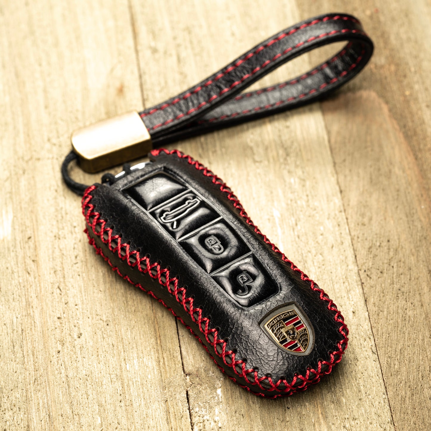 Vitodeco Superior Leather Key Fob Case Compatible for 2020-2025 Porsche Cayenne, Macan, Panamera, 718, 911, 3-Button