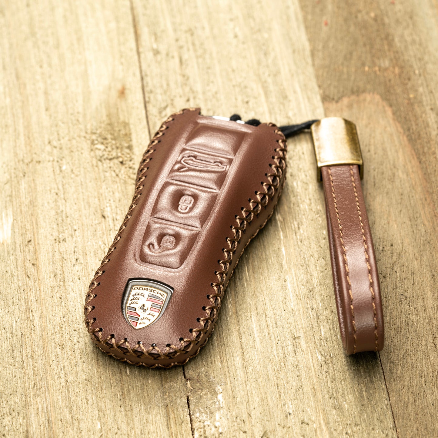 Vitodeco Superior Leather Key Fob Case Compatible for 2020-2025 Porsche Cayenne, Macan, Panamera, 718, 911, 3-Button