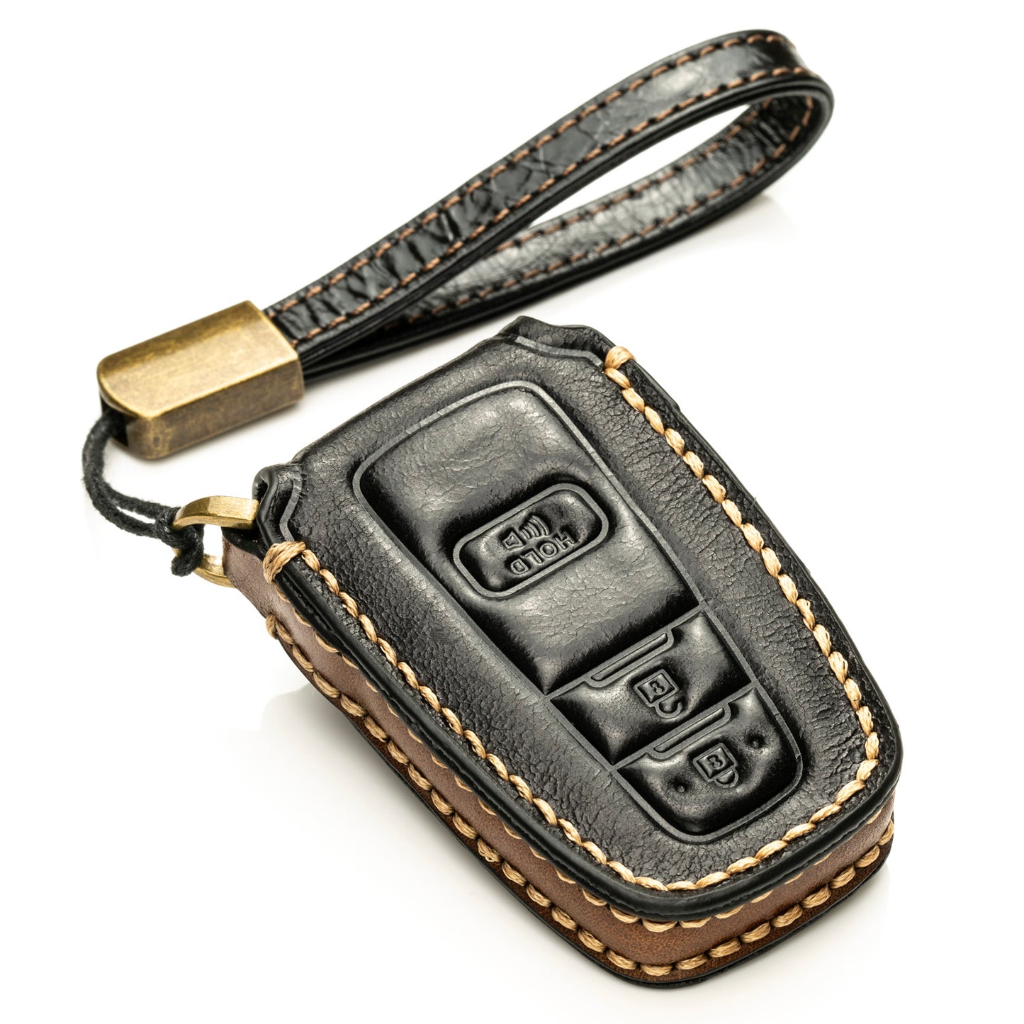 Vitodeco Superior Leather Key Fob Case Compatible for Toyota Rav4, Camry, Prius, Highlander, CH-R, Avalon, Toyota 86, Mirai, 3-Button