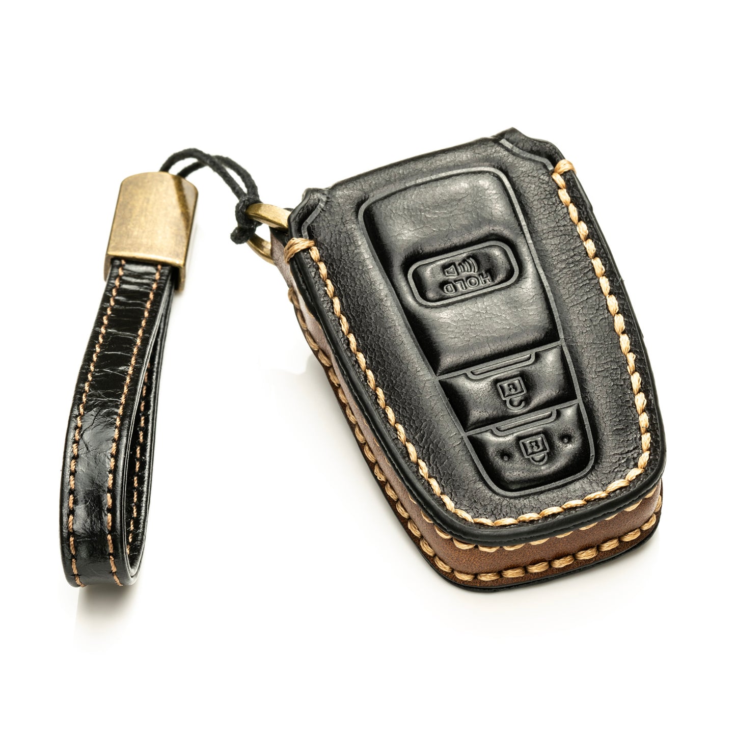 Vitodeco Superior Leather Key Fob Case Compatible for Toyota Rav4, Camry, Prius, Highlander, CH-R, Avalon, Toyota 86, Mirai, 3-Button