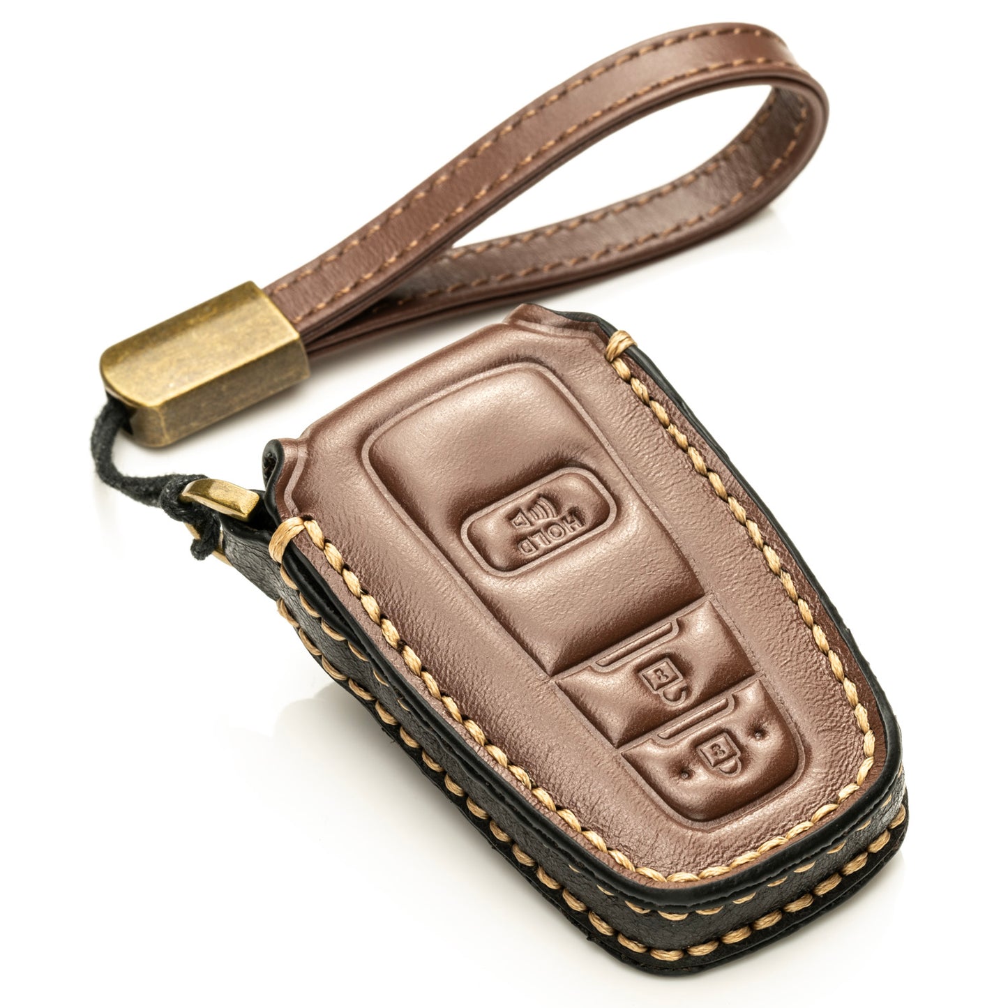 Vitodeco Superior Leather Key Fob Case Compatible for Toyota Rav4, Camry, Prius, Highlander, CH-R, Avalon, Toyota 86, Mirai, 3-Button