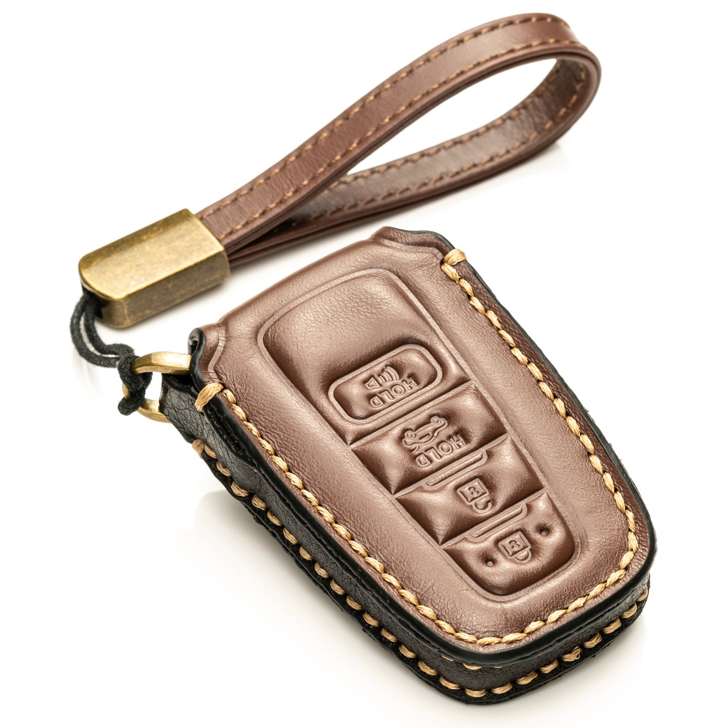 Vitodeco Superior Leather Key Fob Case Compatible for Toyota Rav4, Camry, Prius, Highlander, CH-R, Avalon, Toyota 86, Mirai, 4-Button