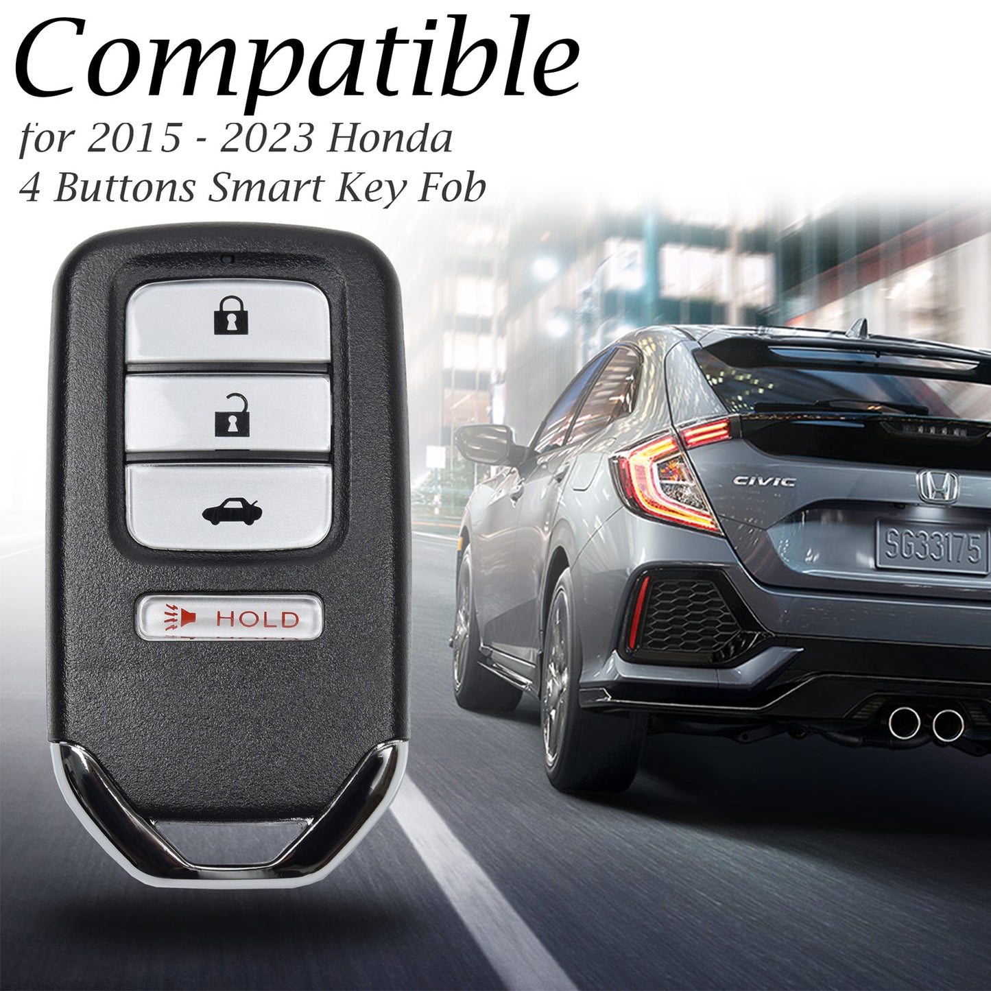 Vitodeco Genuine Leather Smart Key Keyless Remote Entry Fob Case Cover Compatible for Honda Civic, Fit, Accord, Pilot, CR-V (2015 - 2023 Models) - 4 Buttons
