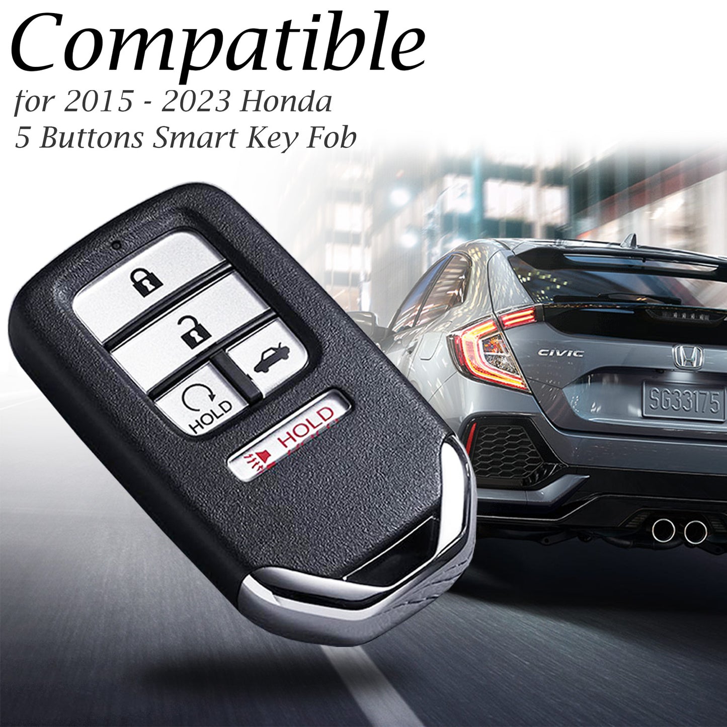 Vitodeco Genuine Leather Smart Key Keyless Remote Entry Fob Case Cover Compatible for Honda Civic, Fit, Accord, Pilot, CR-V (2015 - 2023 Models) - 5 Buttons