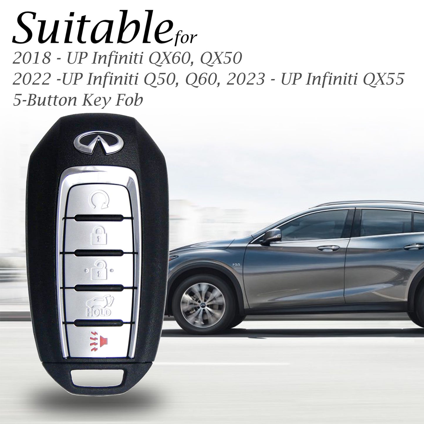 Vitodeco Leather Smart Key Fob Case Cover Protector Compatible for Infiniti QX50, QX55, QX60, Q50 (2018 -2026 Models) - 5-Button