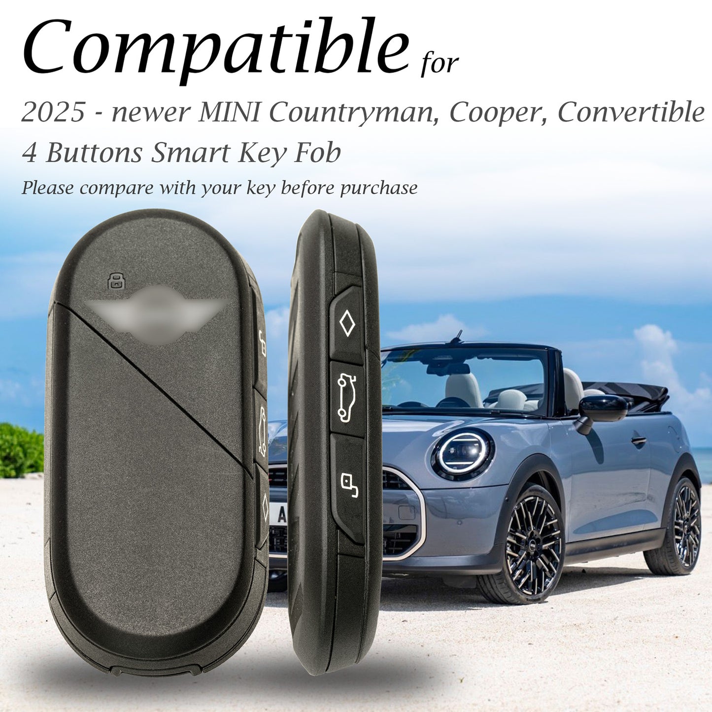 Vitodeco Genuine Leather Smart Key Fob Cover Compatible with Mini Countryman S ALL4, Countryman SE ALL4, Cooper 2 Door, Cooper S 4 Door, Convertible, 4-Button