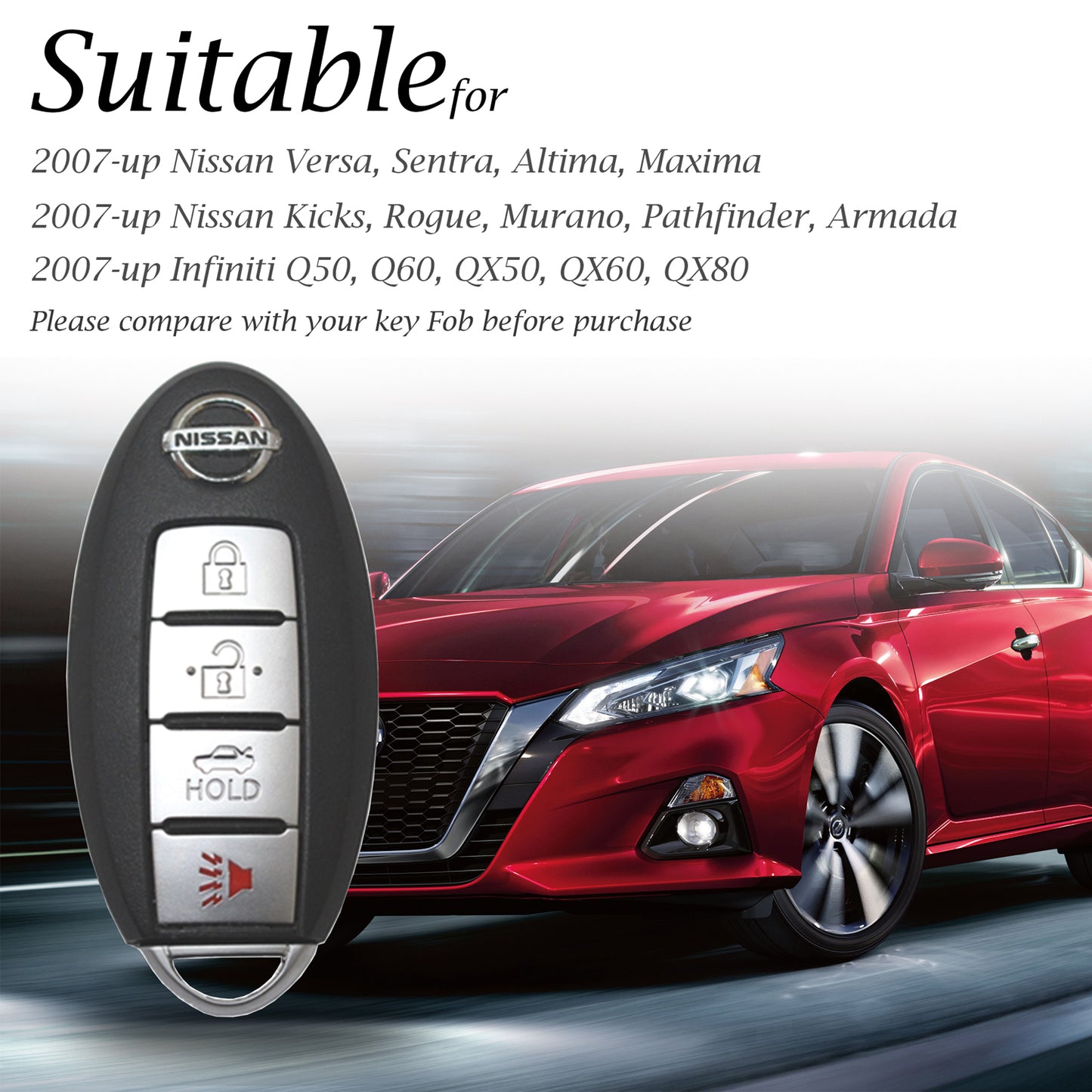 Vitodeco Leather Smart Key Fob Case Cover Protector - Compatible with Nissan | Compatible with Infiniti - (2007 - 2022 Models) - 4 Buttons