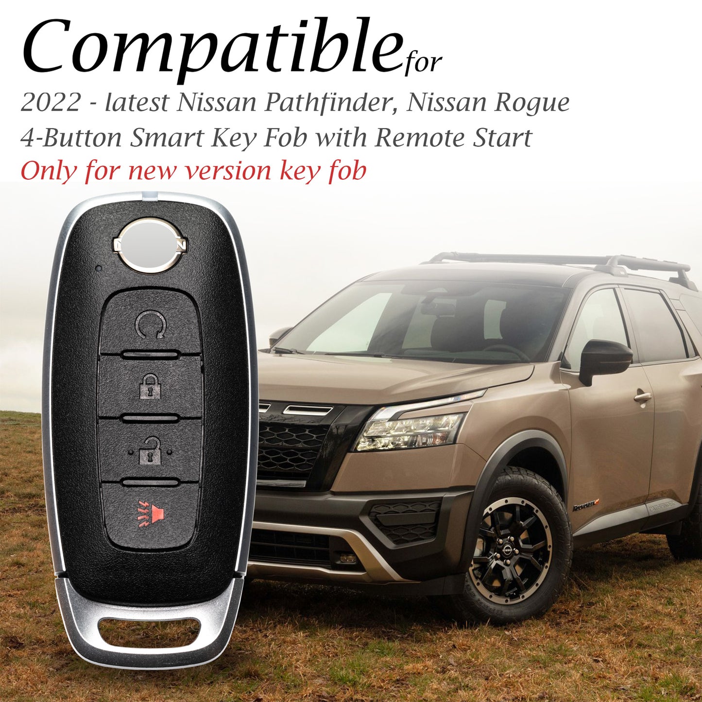 Vitodeco Genuine Leather Smart Key Fob Case Compatible with Nissan Sentra, Versa, Rogue, Pathfinder, Murano, Kicks, Ariya, Armada (2022-2026 Models) - Remote Start Button