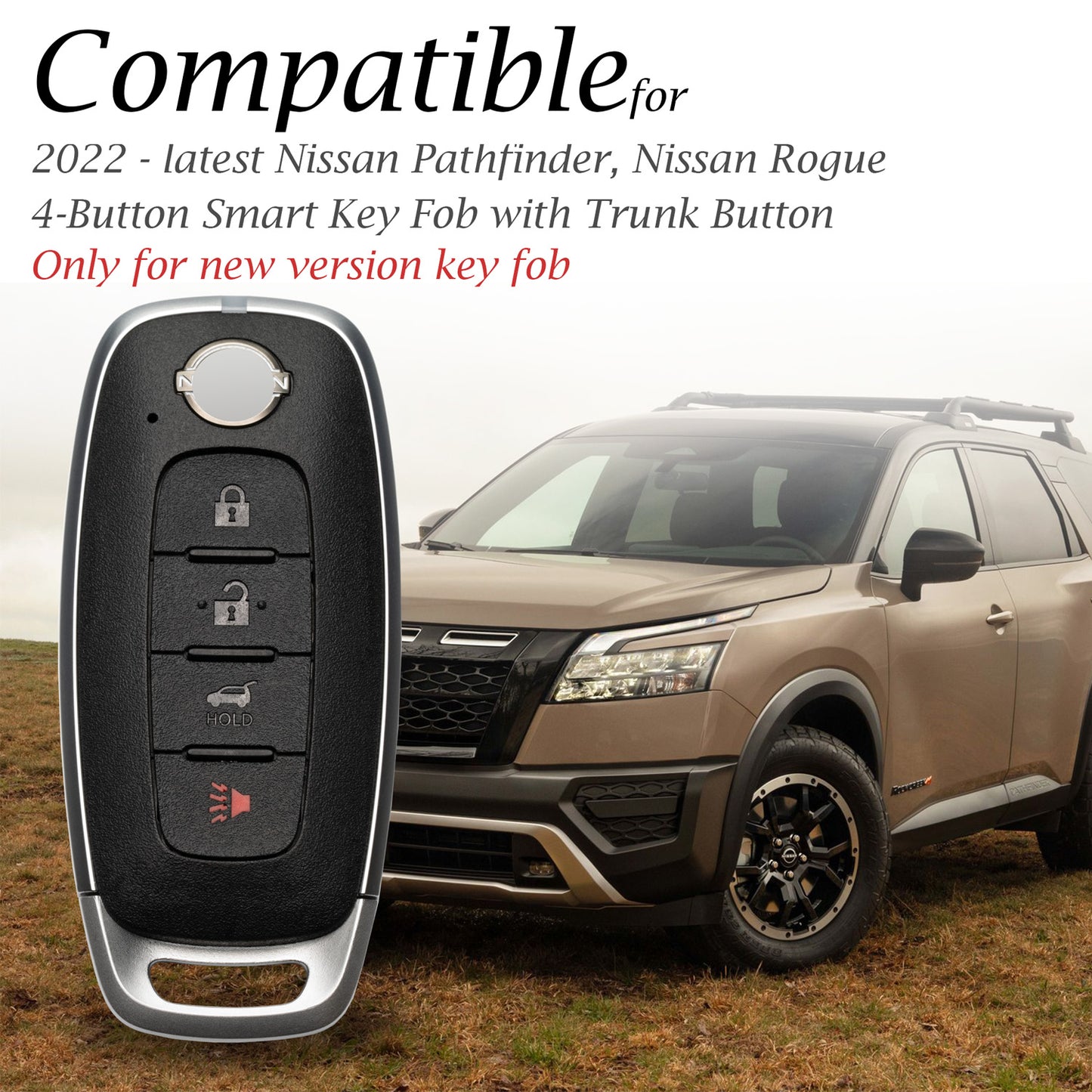 Vitodeco Genuine Leather Smart Key Fob Case Compatible with Nissan Sentra, Versa, Rogue, Pathfinder, Murano, Kicks, Ariya, Armada (2022-2026 Models) - Trunk Button