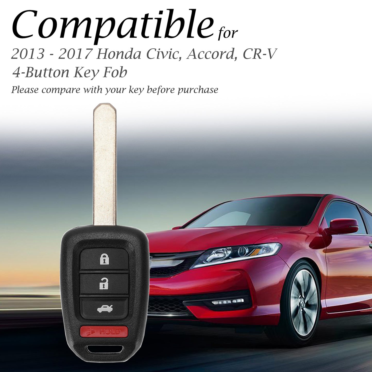 Vitodeco Genuine Leather Key Remote Fob Case Cover Protector Compatible for Honda Civic, Fit, Accord, Pilot, CR-V (2013 - 2017 Models) - 4-Button