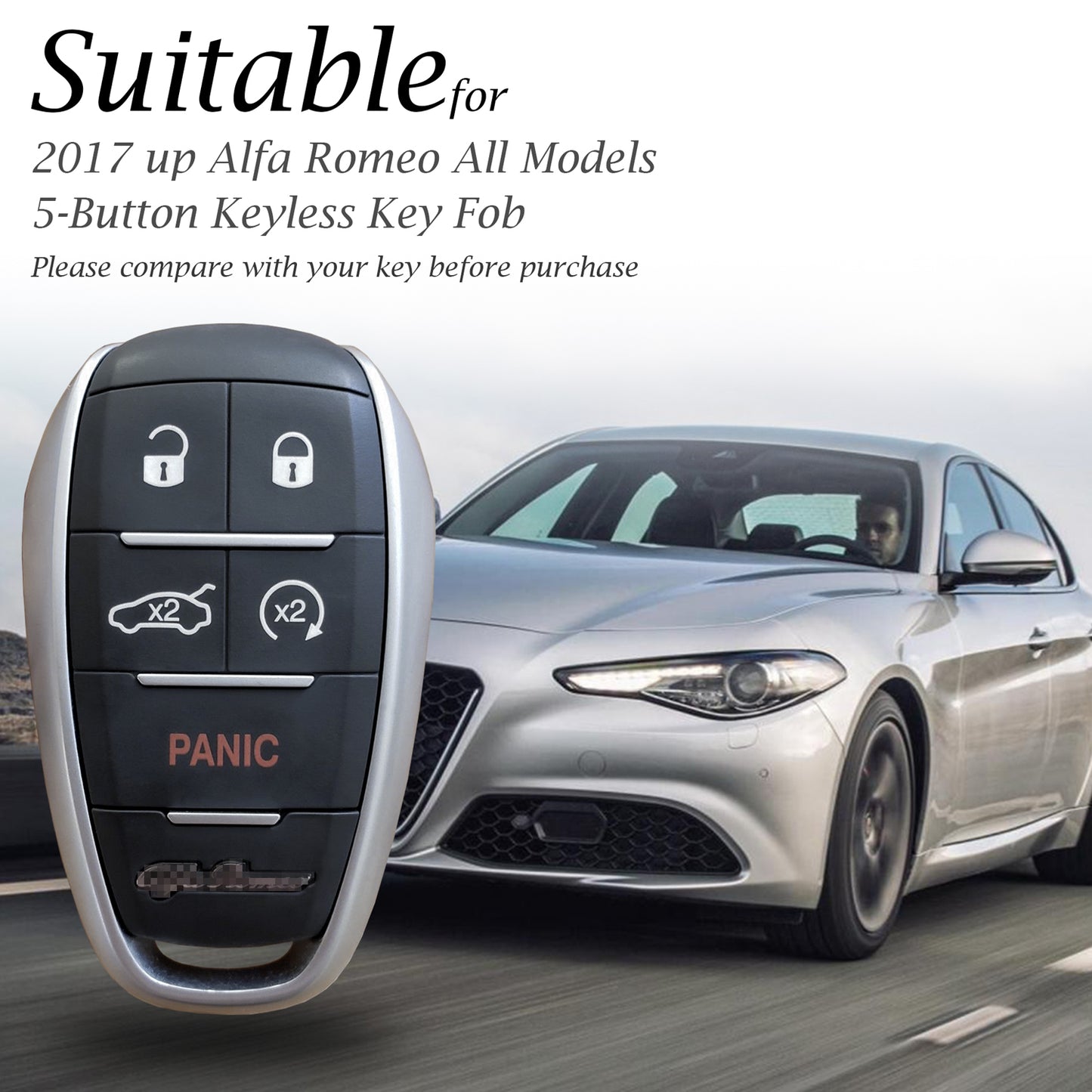 Vitodeco Leather Key Fob Case Compatible for Alfa Romeo Giulia, Stelvio, Tonale 2017-2025, 5-Button