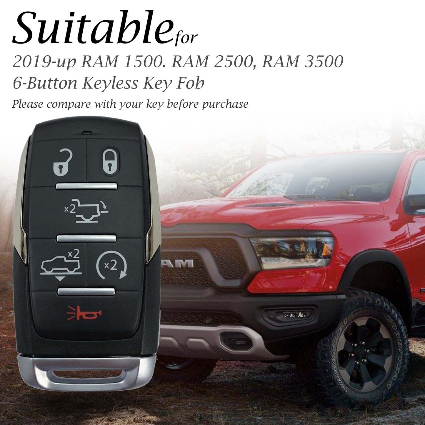 Vitodeco Superior Leather Key fob Case Compatible for RAM 1500, RAM 2500, RAM 3500 2019-2025, 6-Button