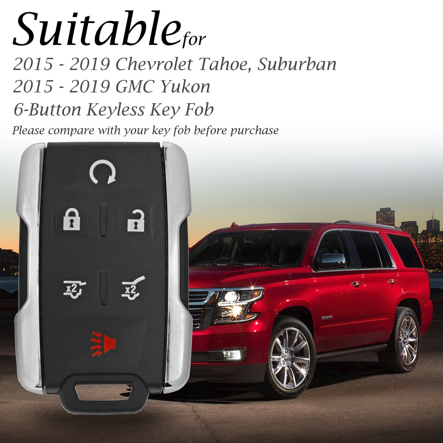 Vitodeco Leather Key Fob Case Compatible for 2015-2019 GMC Yukon, 2015-2019 Chevrolet Tahoe, Suburban, 6-Button