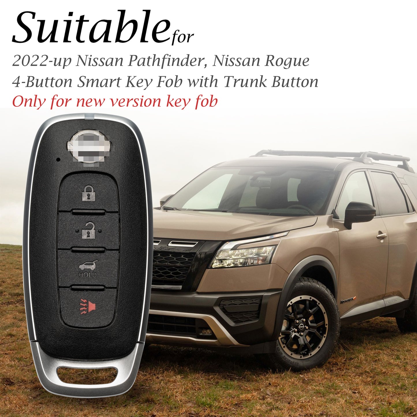 Vitodeco Genuine Leather Smart Key Fob Case Compatible with Nissan Sentra, Versa, Rogue, Pathfinder, Murano, Kicks, Ariya, Armada, Trunk Button
