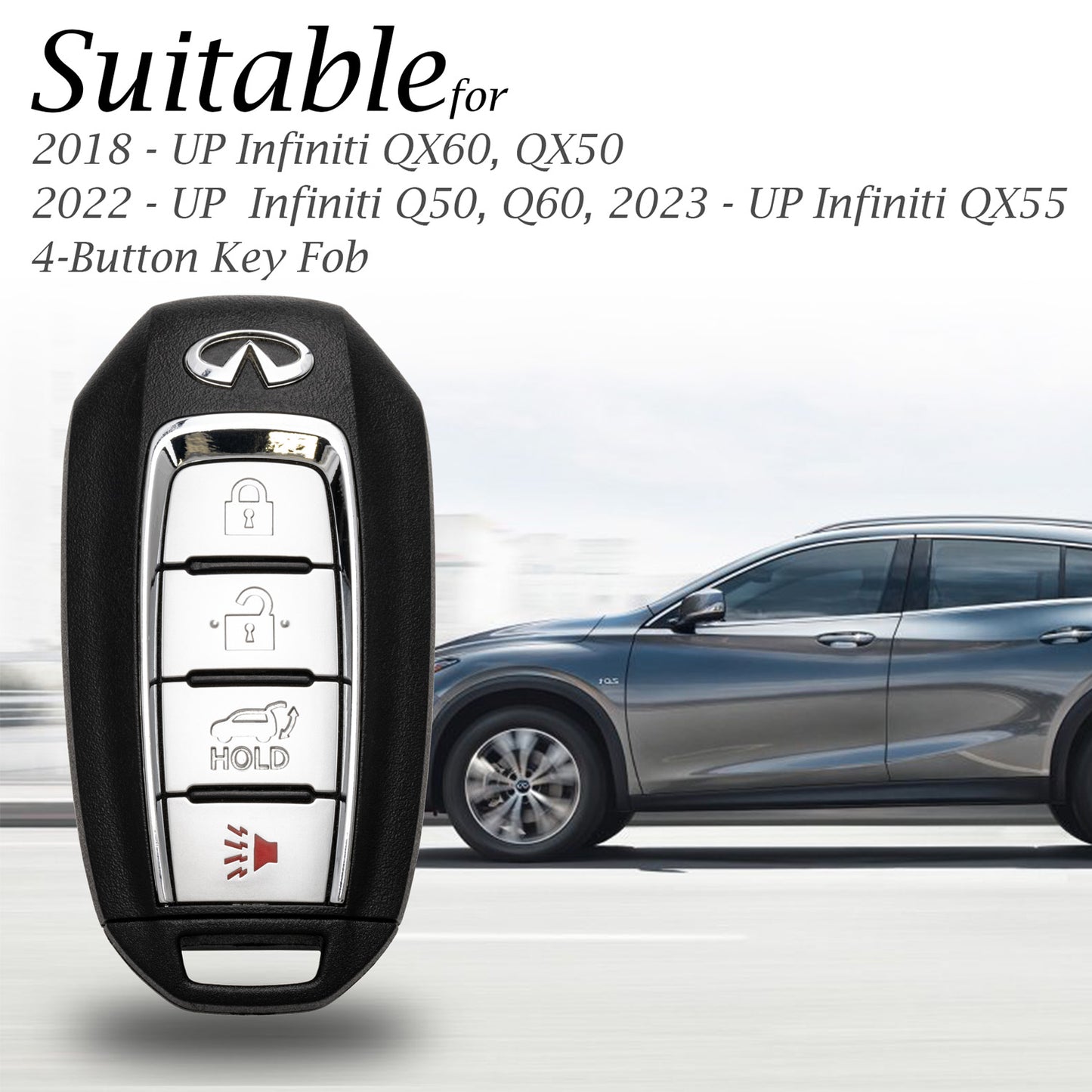 Vitodeco Leather Key Fob Case Compatible for 2018-2025 Infiniti QX60, QX50, 2022-2023 Infiniti Q50, Q60, 2023-2025 Infiniti QX55, 4-Button