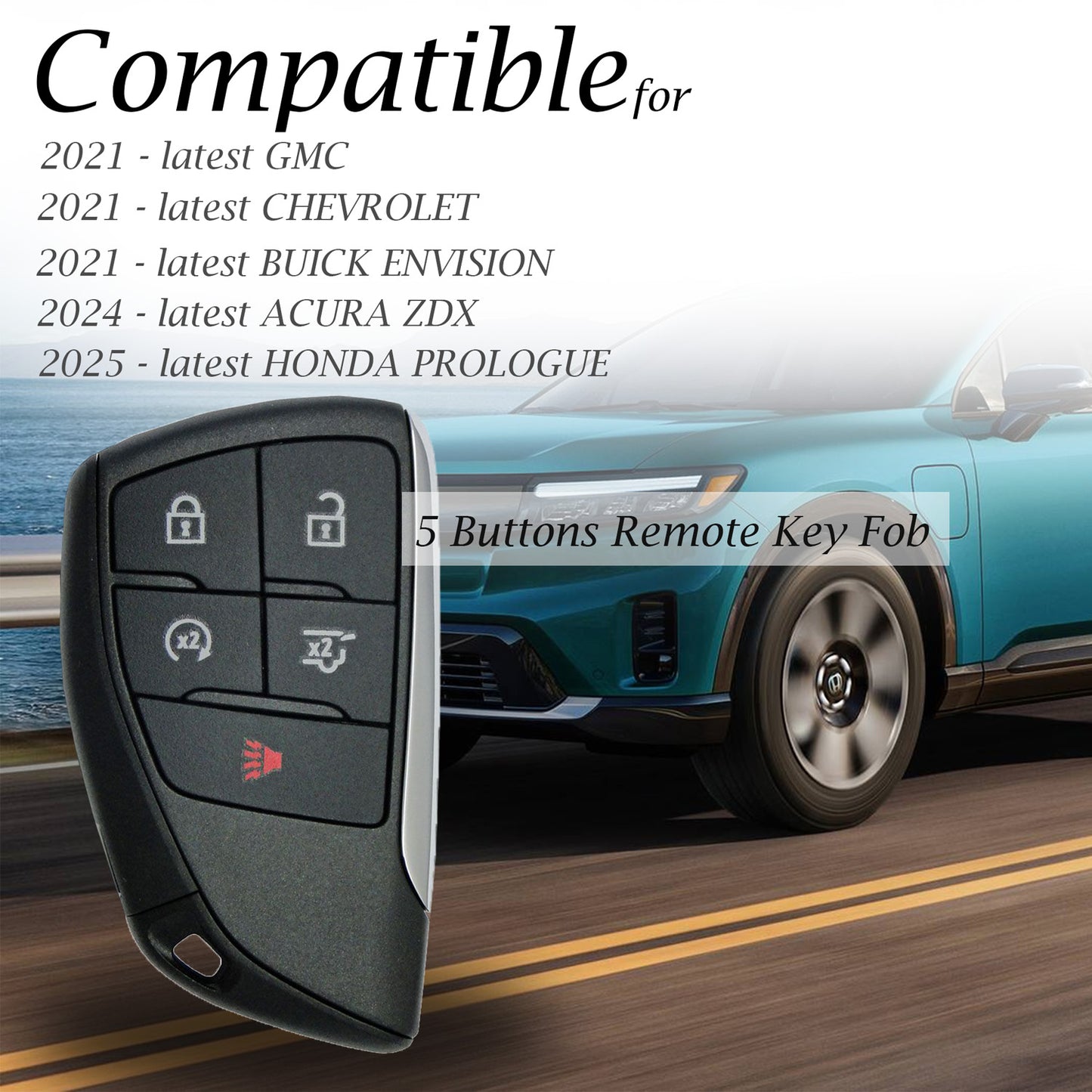 Vitodeco Leather Key Fob Cover Case Protector Compatible with Acura ZDX, Honda PROLOGUE, Buick ENVISION - 5 Buttons