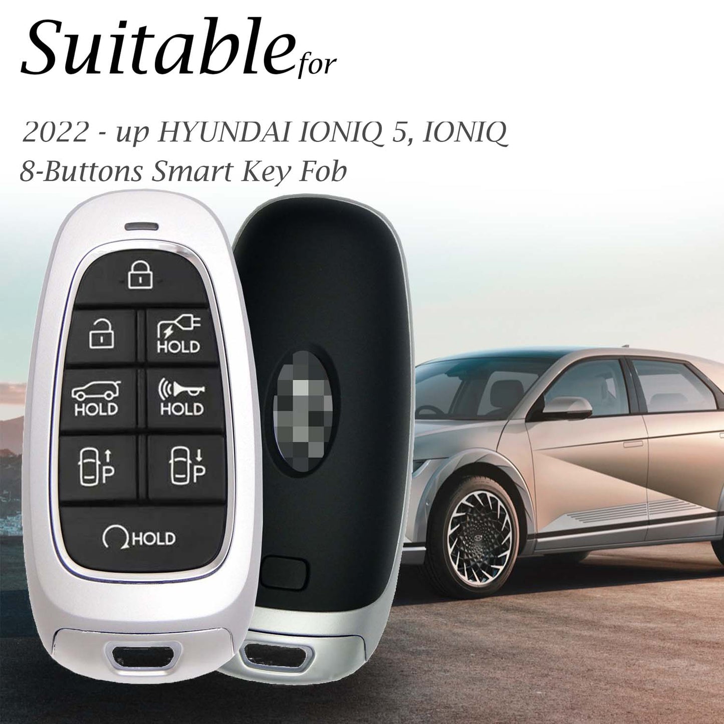 Vitodeco Genuine Leather Smart Key Fob Case Cover Compatible with Hyundai IONIQ 5, IONIQ 2022, 8-Button