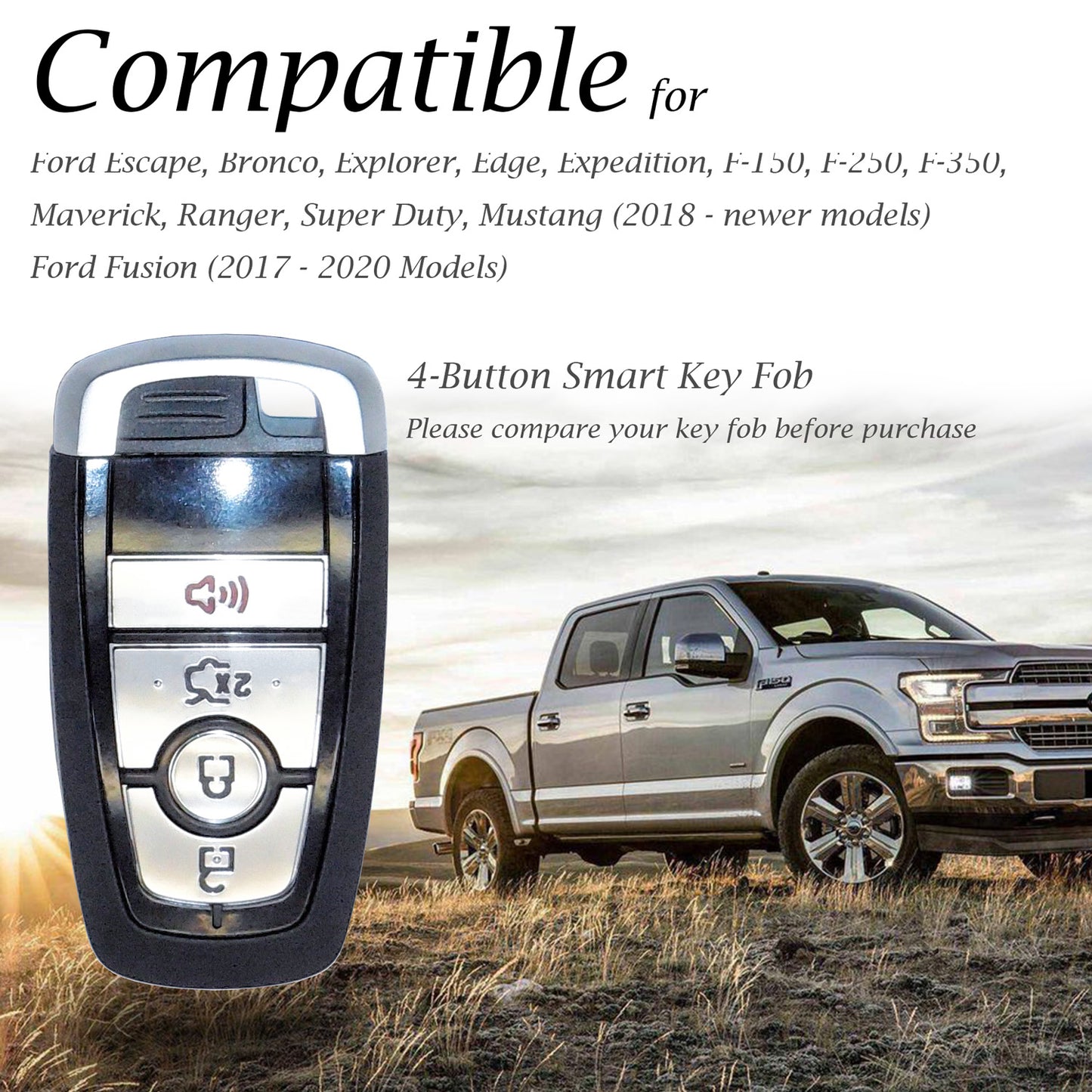 Vitodeco Leather Smart Key Fob Case Cover Protector Compatible with Ford (2018 - 2026 Models) - 4-Button