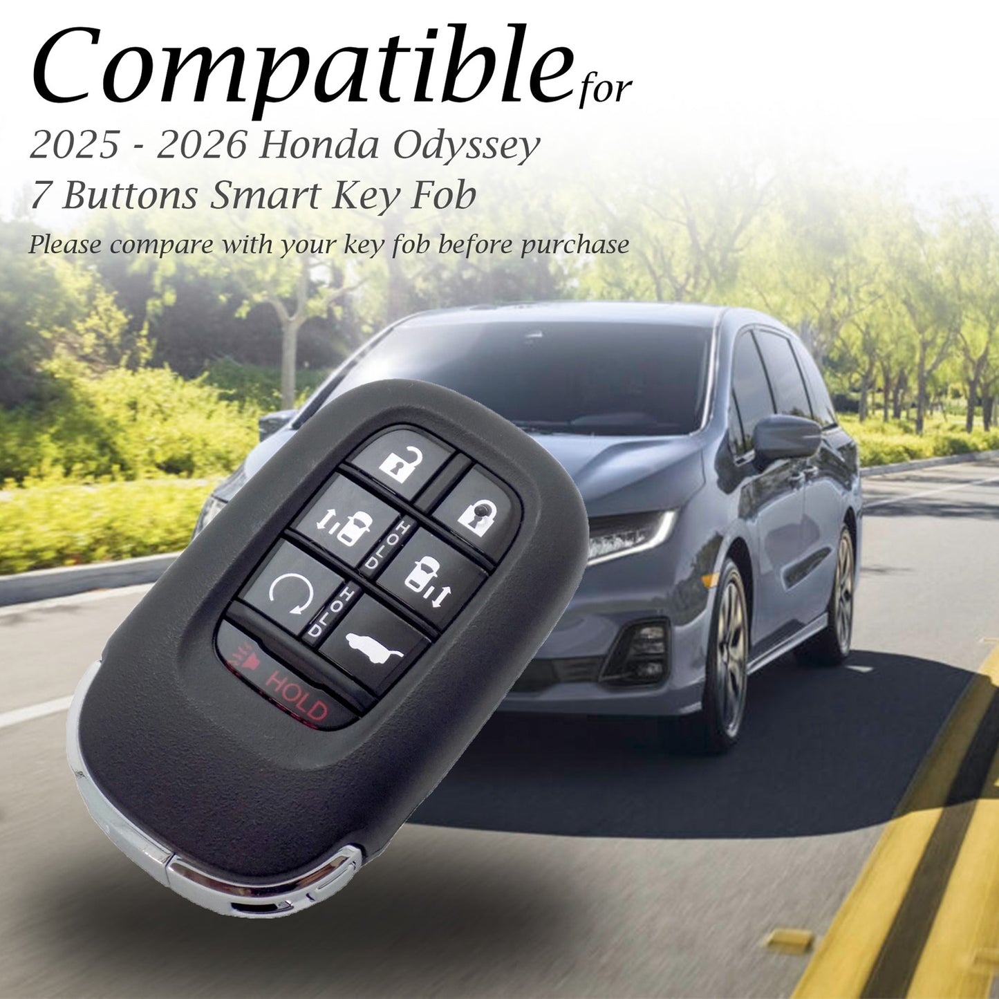 Vitodeco Leather Key Fob Cover Case Protector Compatible with Honda Odyssey (2025 - 2026 Models) - 7 Buttons